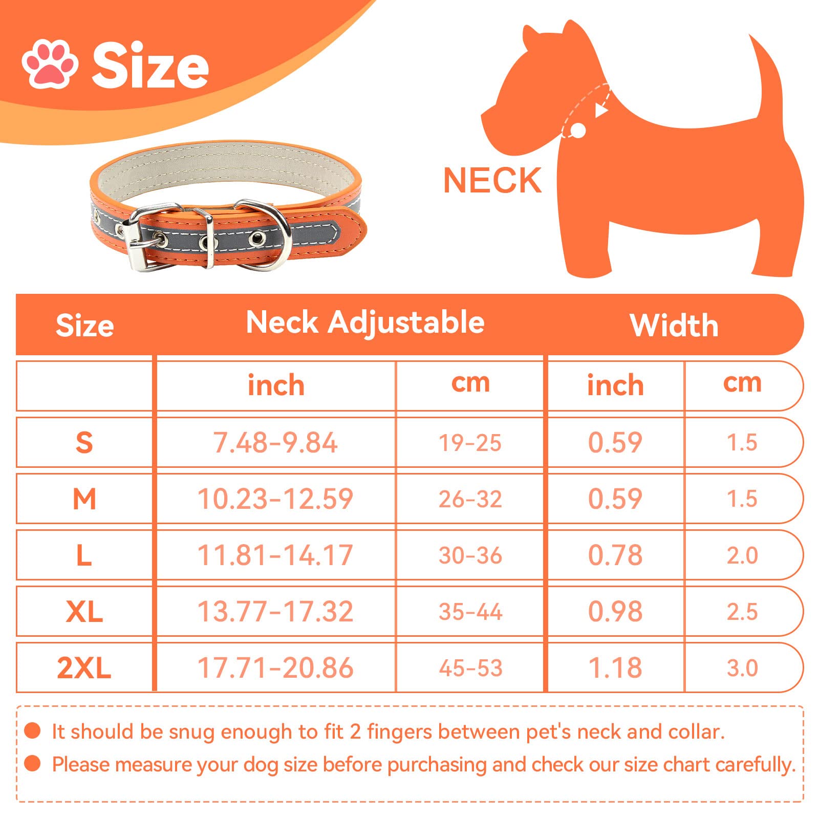 Petcare Reflective Dog Collar With Cute Paw Rivet Studded Funny Soft Pu Leather Adjustable Puppy Dog Collars For Small Medium Large Dogs Cats (Orange,X-Large)