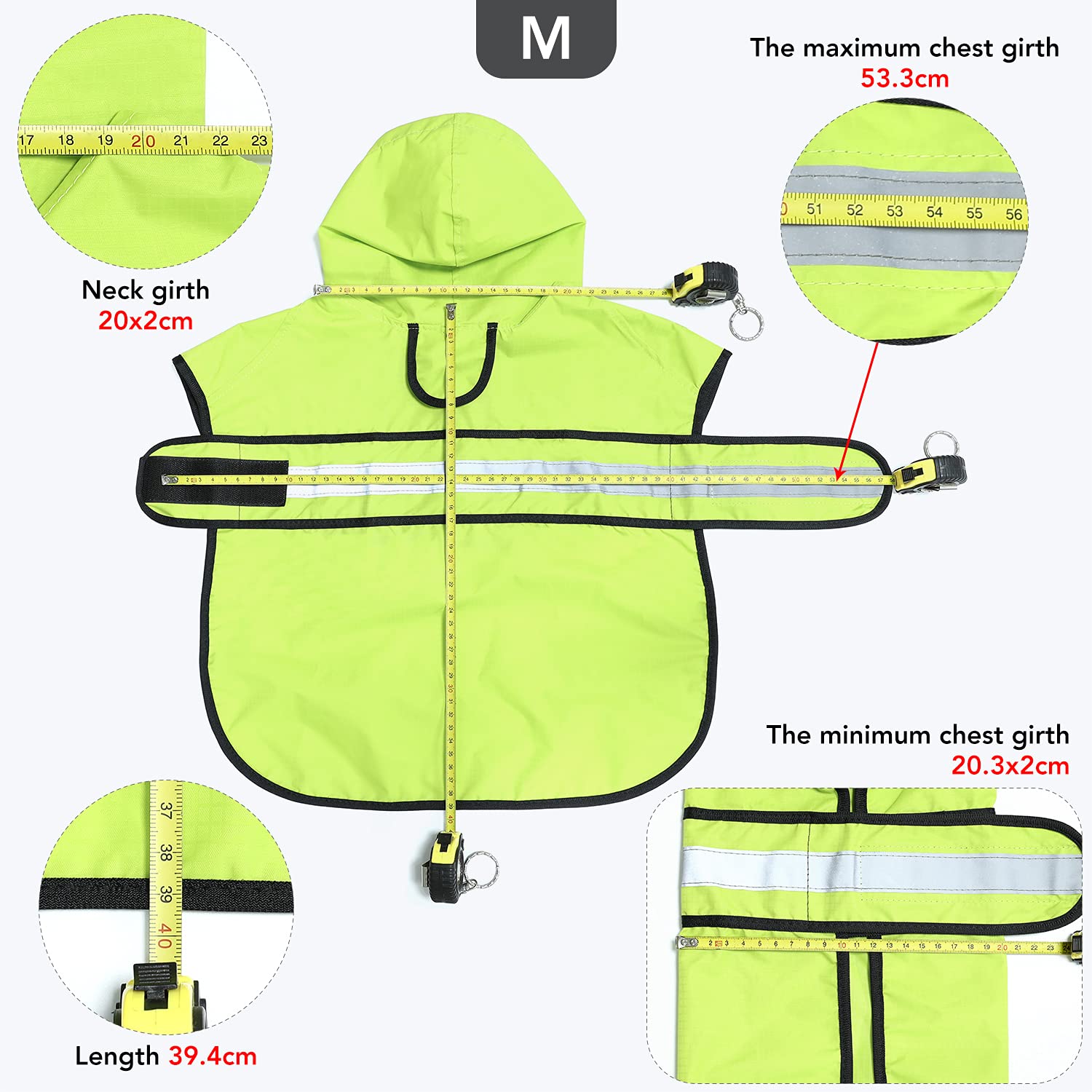 Ezierfy Waterproof Dog Rain Coat - Adjustable Hooded Dog Rain Jacket Raincoat, Reflective Lightweight Dog Slicker Poncho Raincoats (Neon Green, Medium)