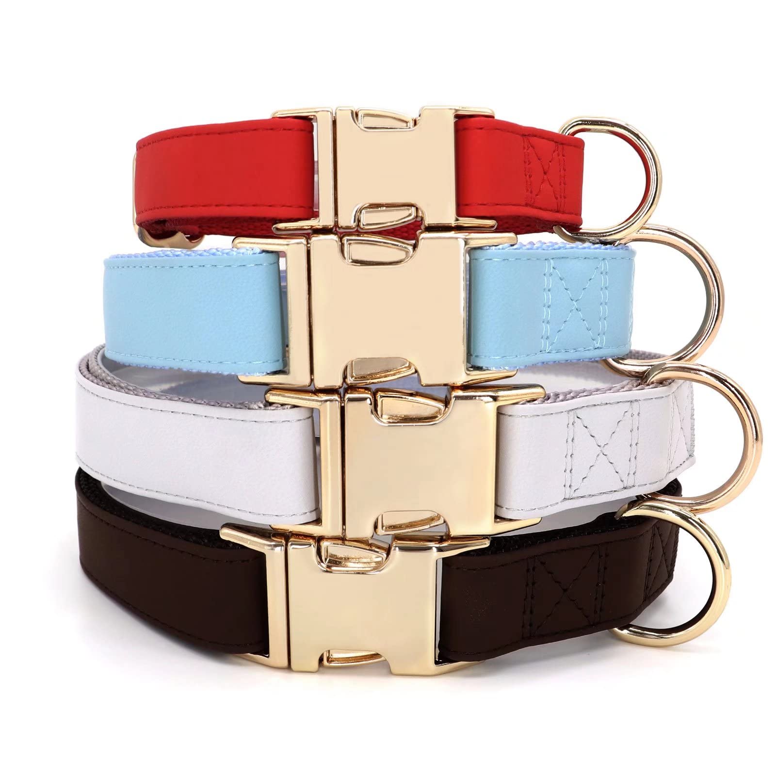 Pet Artist Charming Nylon Dog Collar With Leather Soft Comfy Elegant Nylon Collars For Dogs Small Medium Large 4 Bright Solid Color For Choosing Blue Red Brown Grey (Grey,Neck Fit 16-27'')