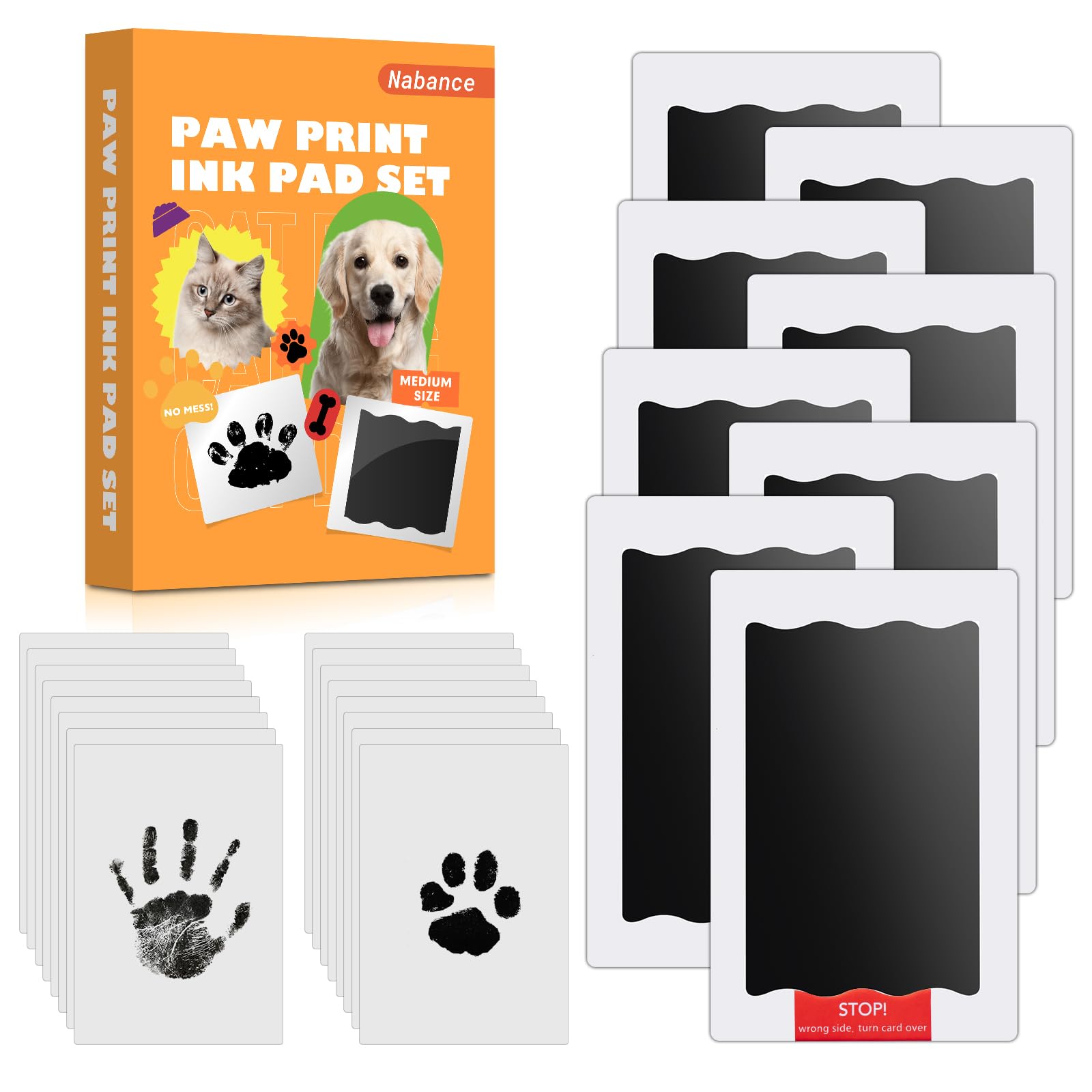 Nabance Paw Print Kit, Dog Paw Print Kit, 8 Inkless Print Pads, 16 Imprint Cards, Nose Print Stamp Pad for Dogs, Pet Paw Print I