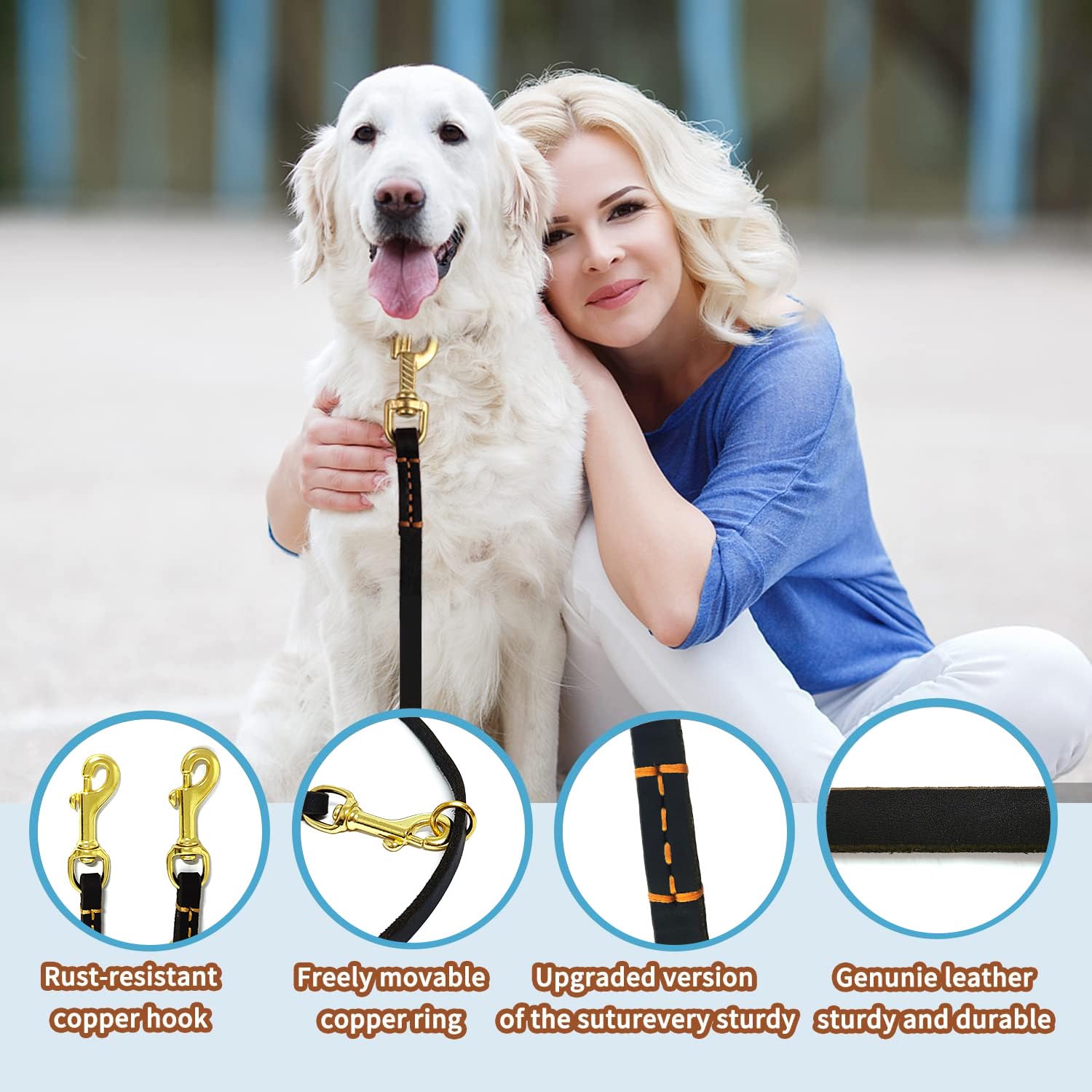 Lwbmg Multi-Function Genuine Leather Dog Leash 8Ft - Hands Free Double Ended Training Leash For Small Medium Dogs - Black