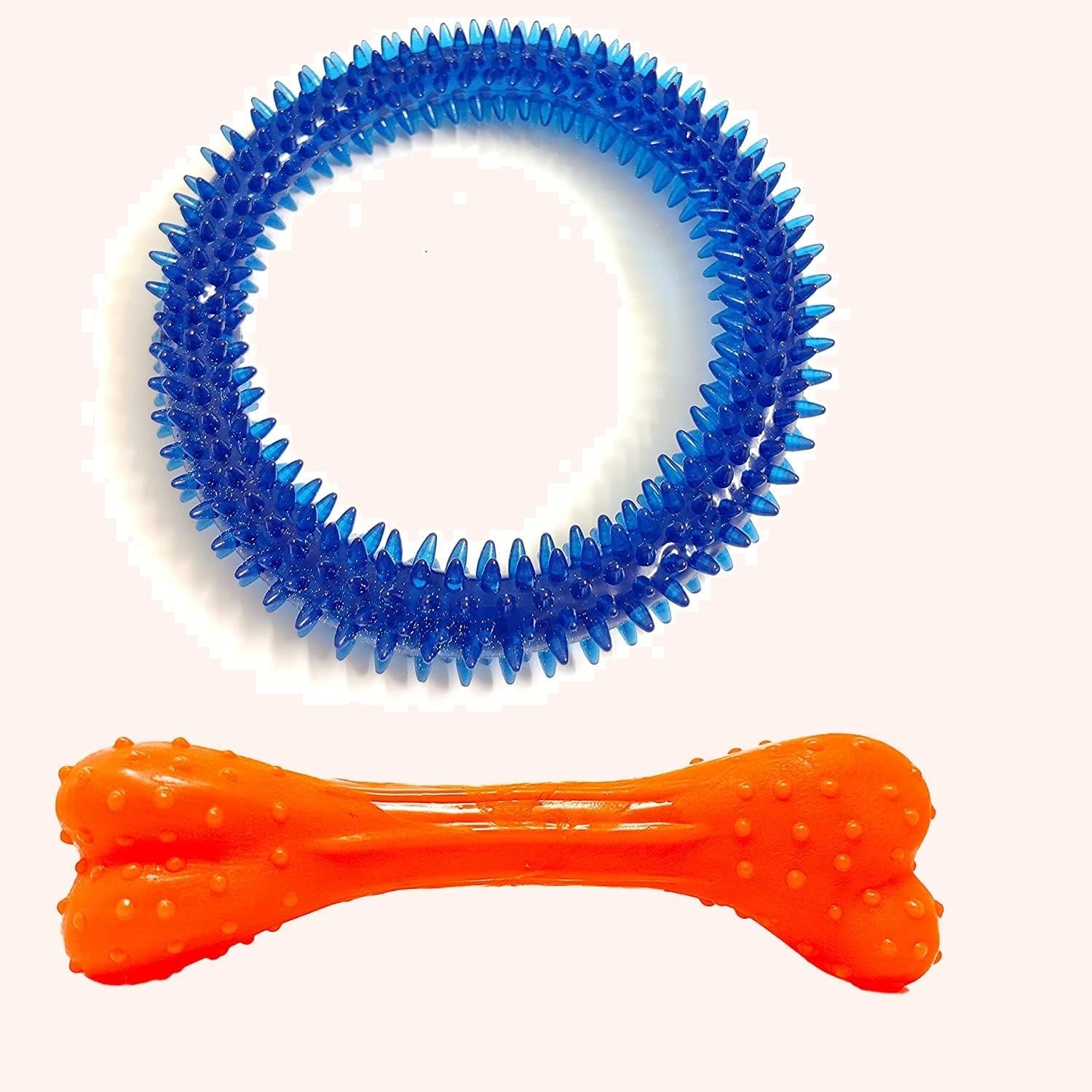 Kspups Dog Chew Toy Combo Of 2 | Bone And Spike Ring | For Teething | Suitable For Small And Medium Dogs & Puppies (Colour May V
