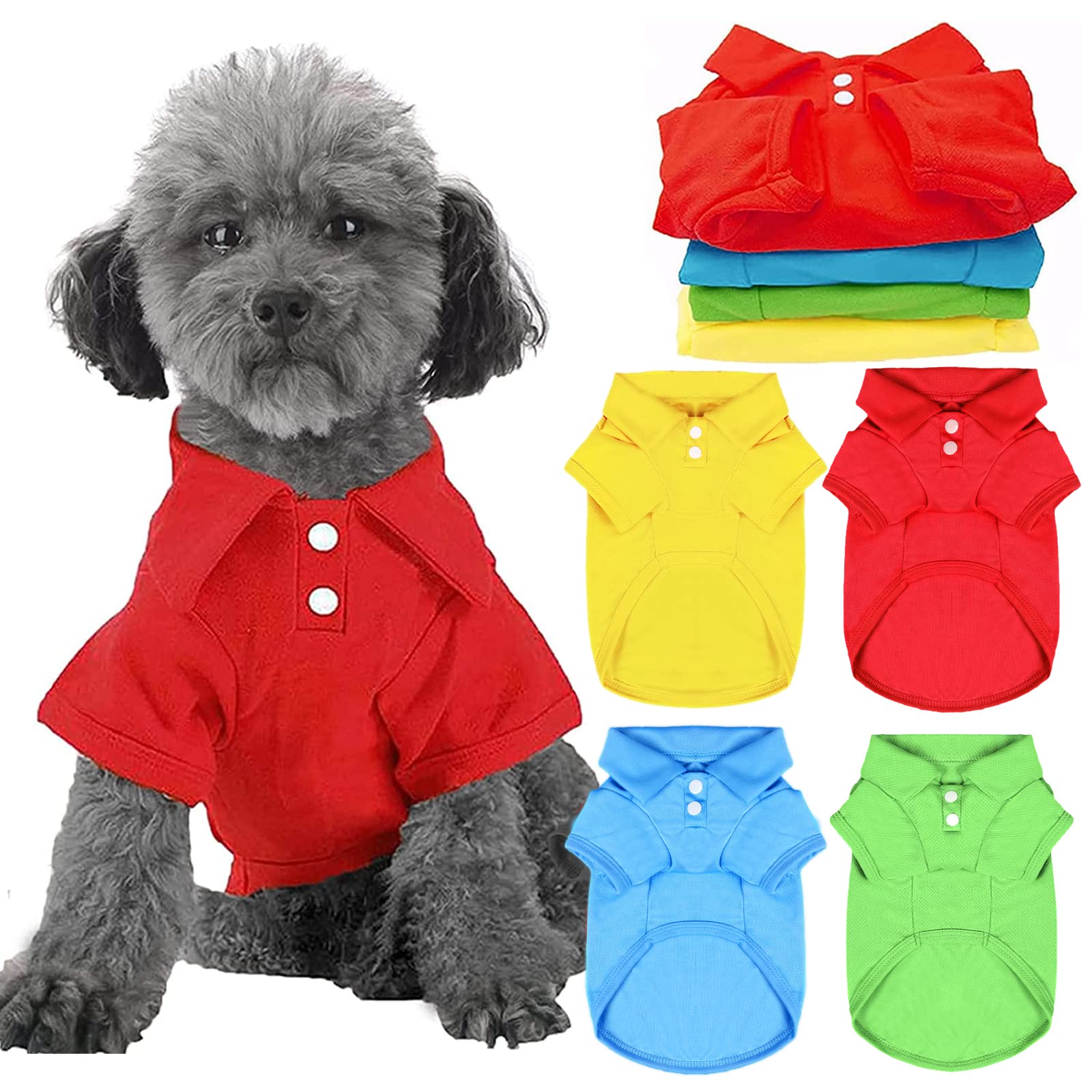 Doggyzstyle 4 Pieces Dog Shirts Collared Polo T-Shirts For Small Medium Dogs Cats Boy Girl Dog Clothes Breathable Doggy Sweatshi