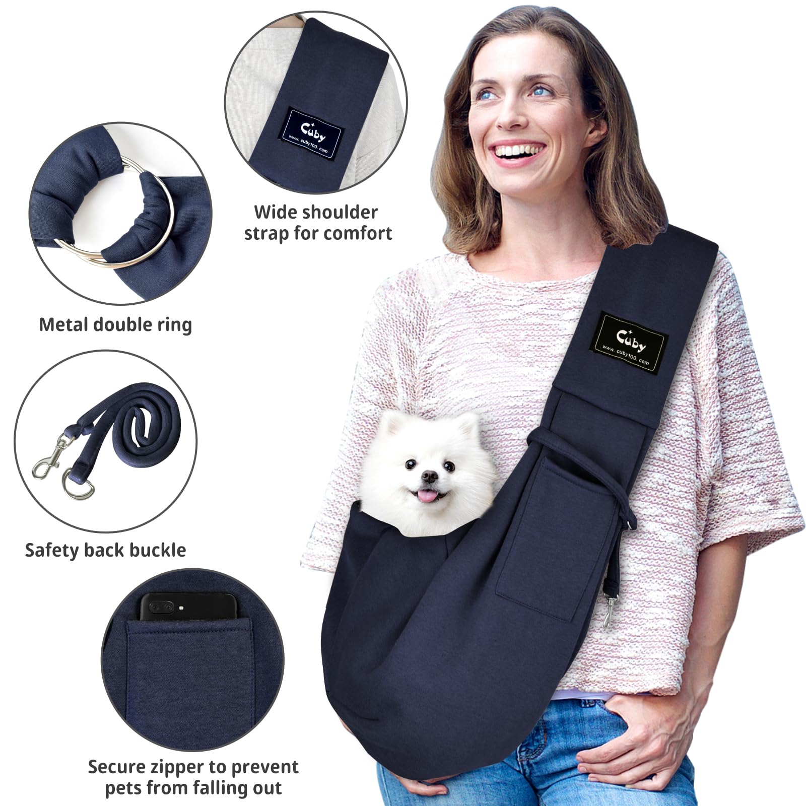 Cuby Dog And Cat Sling Carrier - Hands Free Reversible Pet Papoose Bag - Soft Pouch And Tote Design - Suitable For Puppy, Small