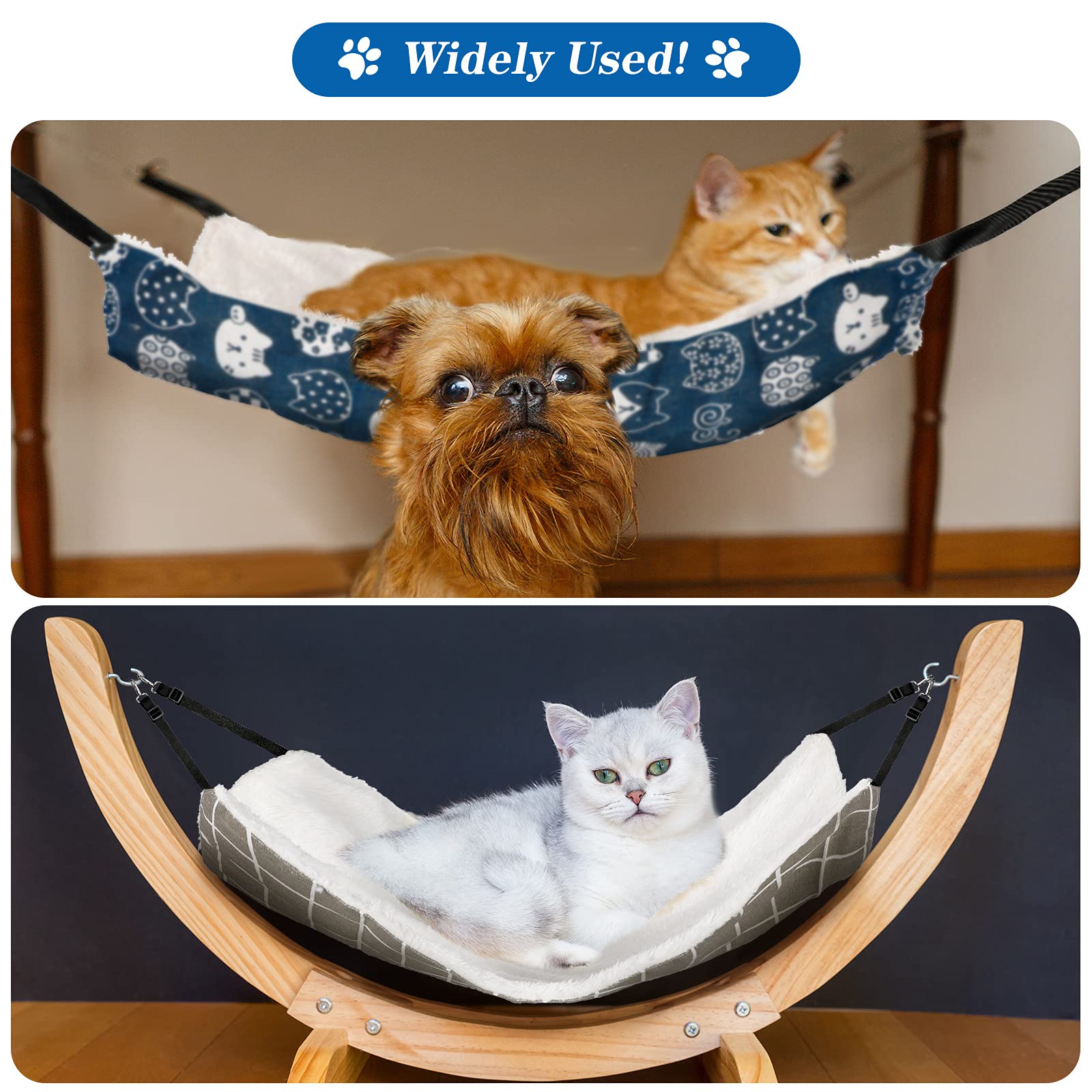 2 Pieces Reversible Cat Hanging Hammock Soft Breathable Pet Cage Hammock With Adjustable Straps And Metal Hooks Double-Sided Hanging Bed For Cats Small Dogs Rabbits (Cat And Plaid,S)