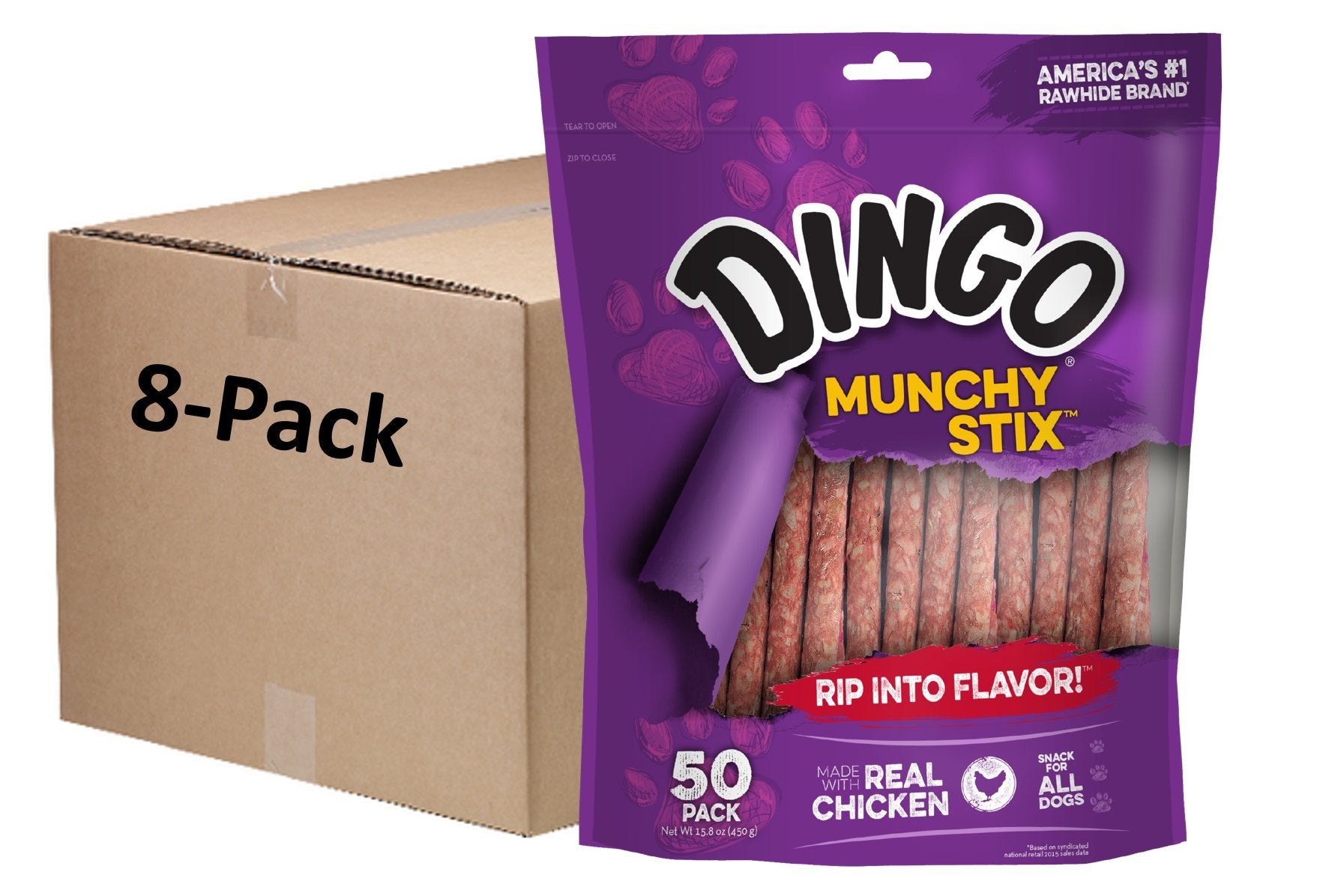 Dingo Munchy Stix, Made with Real Chicken, 50Count, 8 Pack