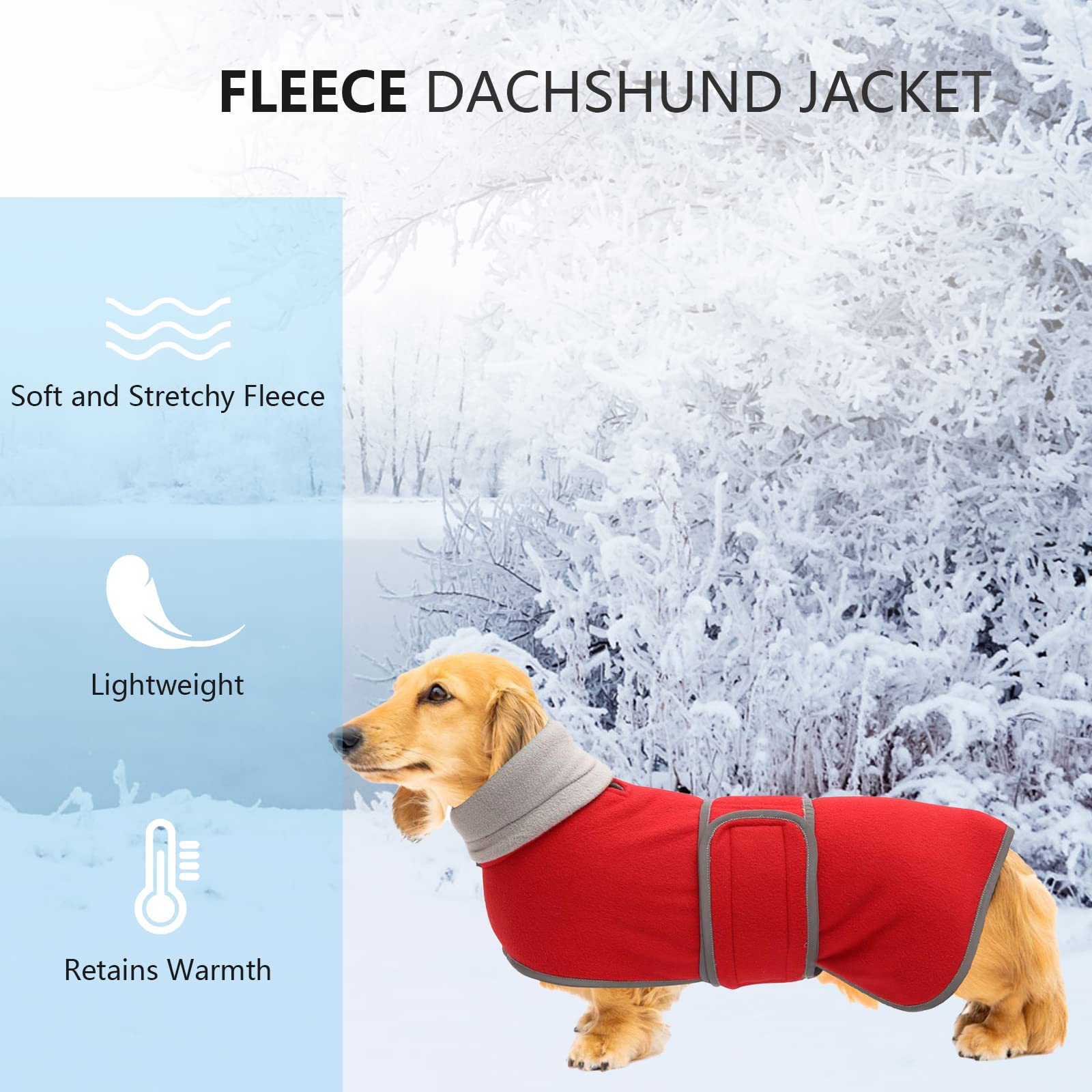 Dog Jacket, Dog Coat Perfect For Dachshunds, Dog Winter Coat With Padded Fleece Lining And High Collar, Dog Snowsuit With Adjustable Bands-Red-Xl