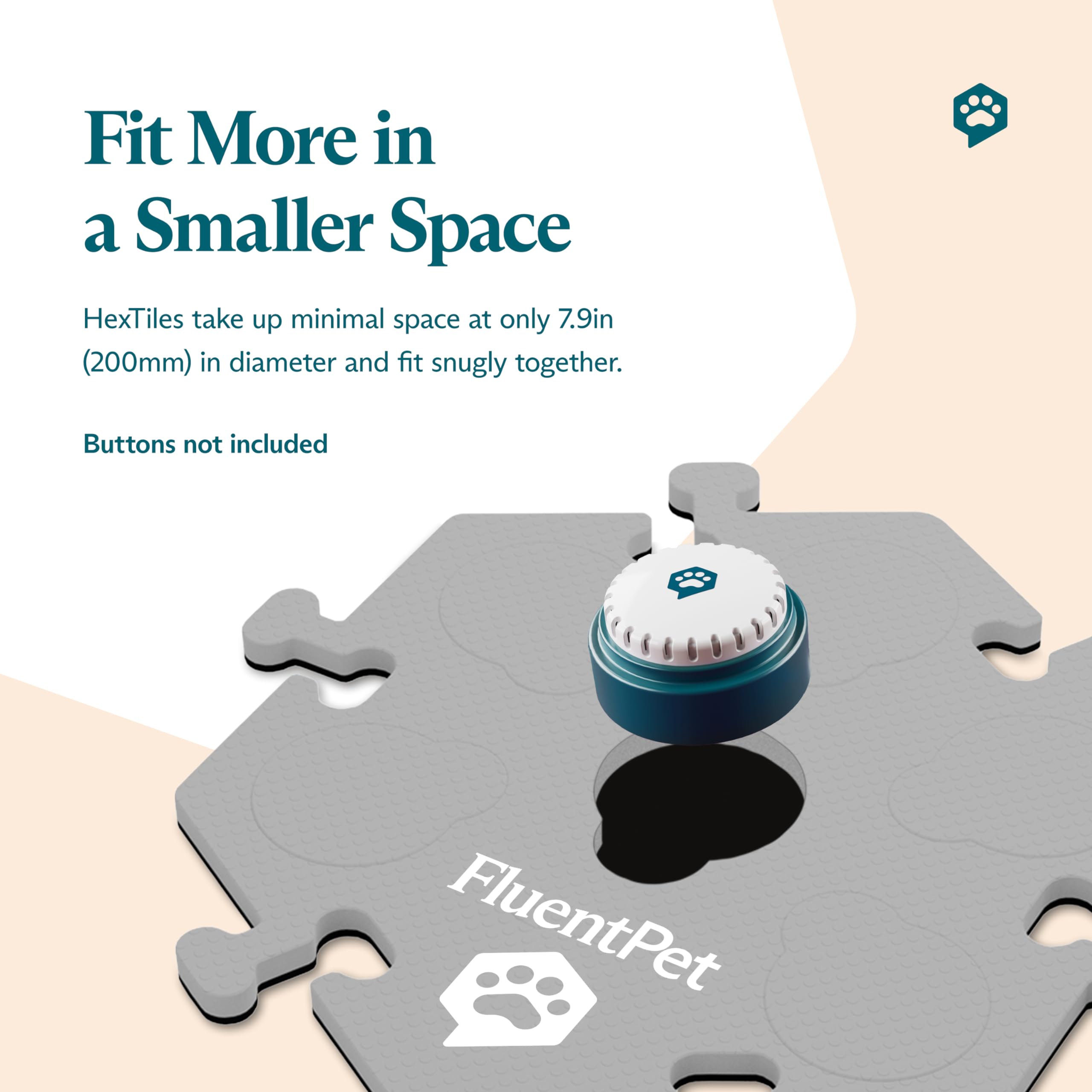 Fluentpet Hextile - White | Accessory Dog And Cat Button Learning Kits | Can Hold Up To 6 Buttons | Soft, Durable, And Non-Slip