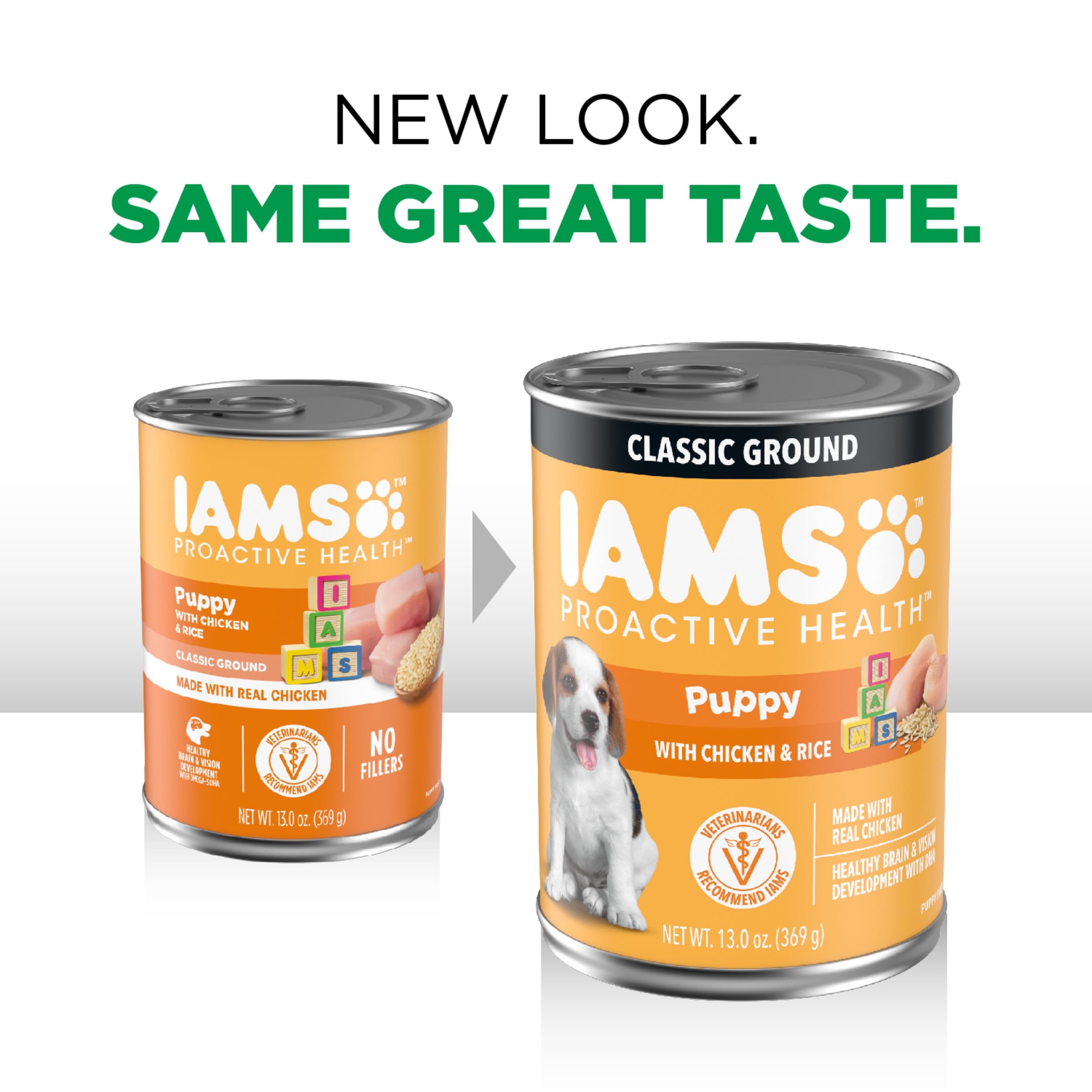 IAMS Proactive Health Puppy Wet Dog Food Classic Ground with Chicken and Rice, 13 oz. Cans, Pack of 12
