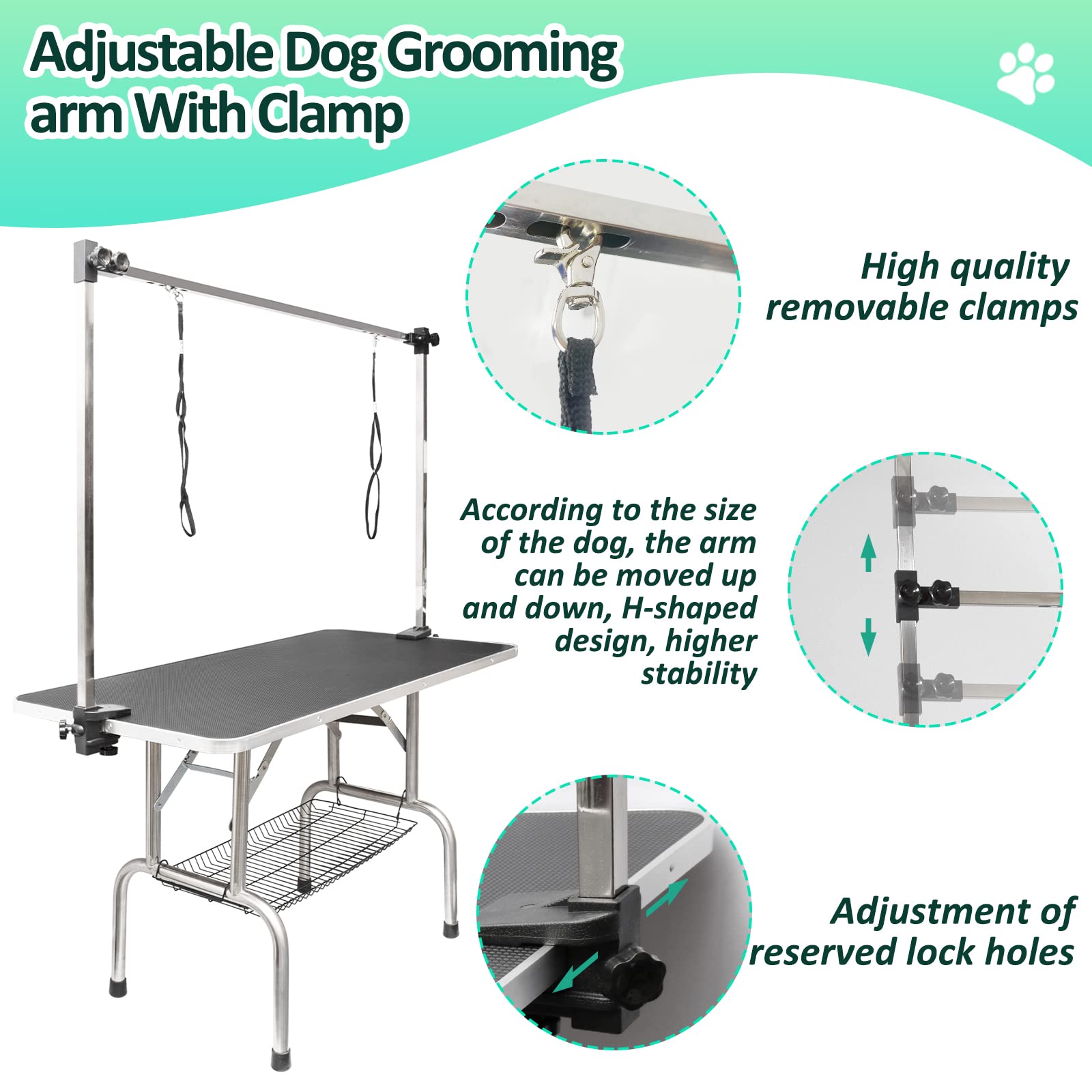 LOVMOR 42 Inch Dog Grooming Table,Adjustable Home Pet Grooming Tables with Arm/Noose/Mesh Tray