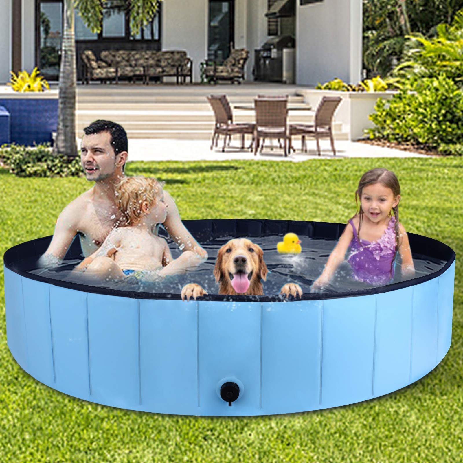 Mortime Foldable Dog Pool Portable Pet Bath Tub Large Indoor & Outdoor Collapsible Bathing Tub For Dogs And Cats (L, 63' X 12')