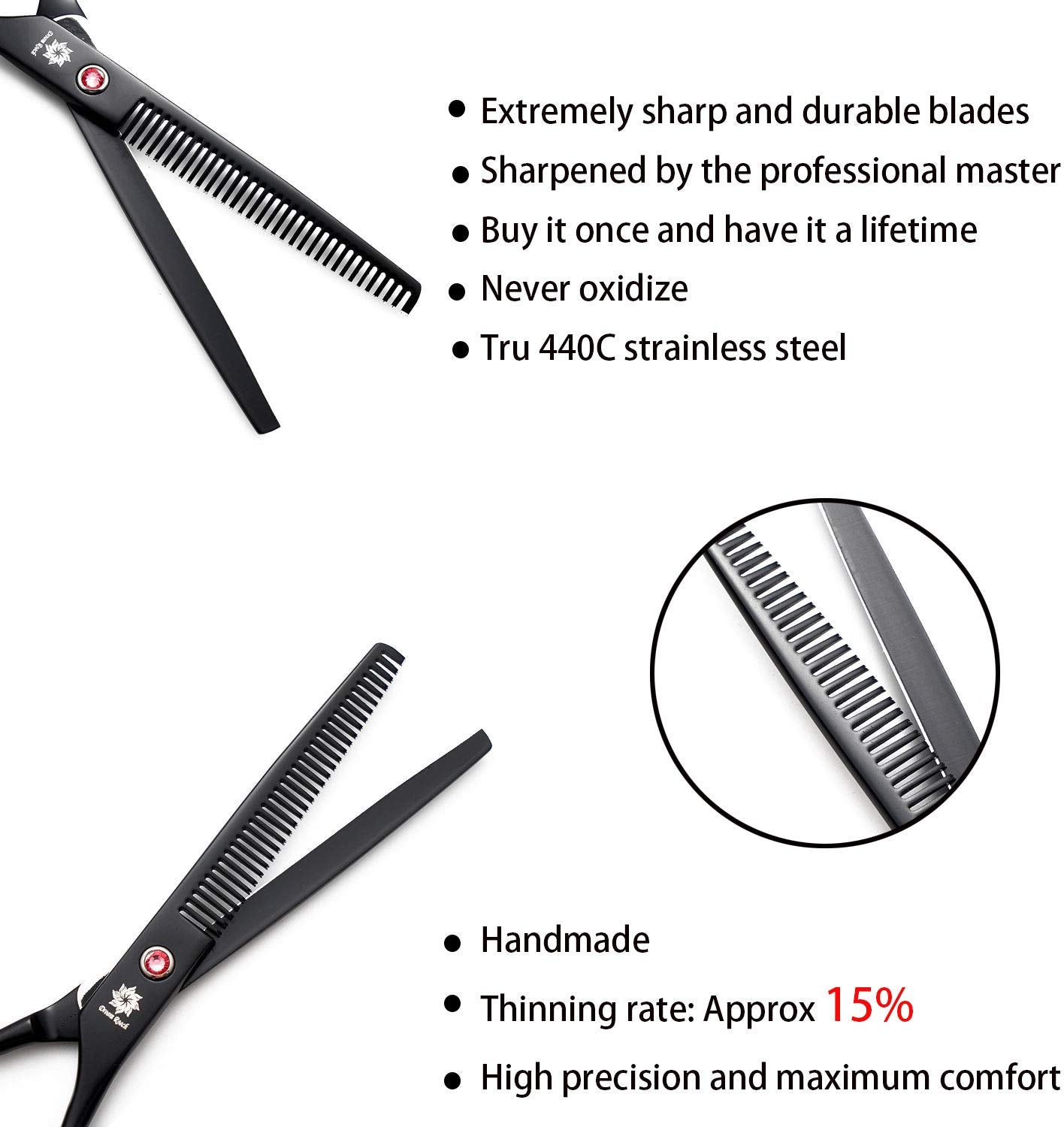 Dream Reach 7.0 Inch Professional Pet Cat Dog Grooming Shears Scissor, Straight, Curved, Thinning/Blending/Chunking Scissors Kit (Thinning Shear)