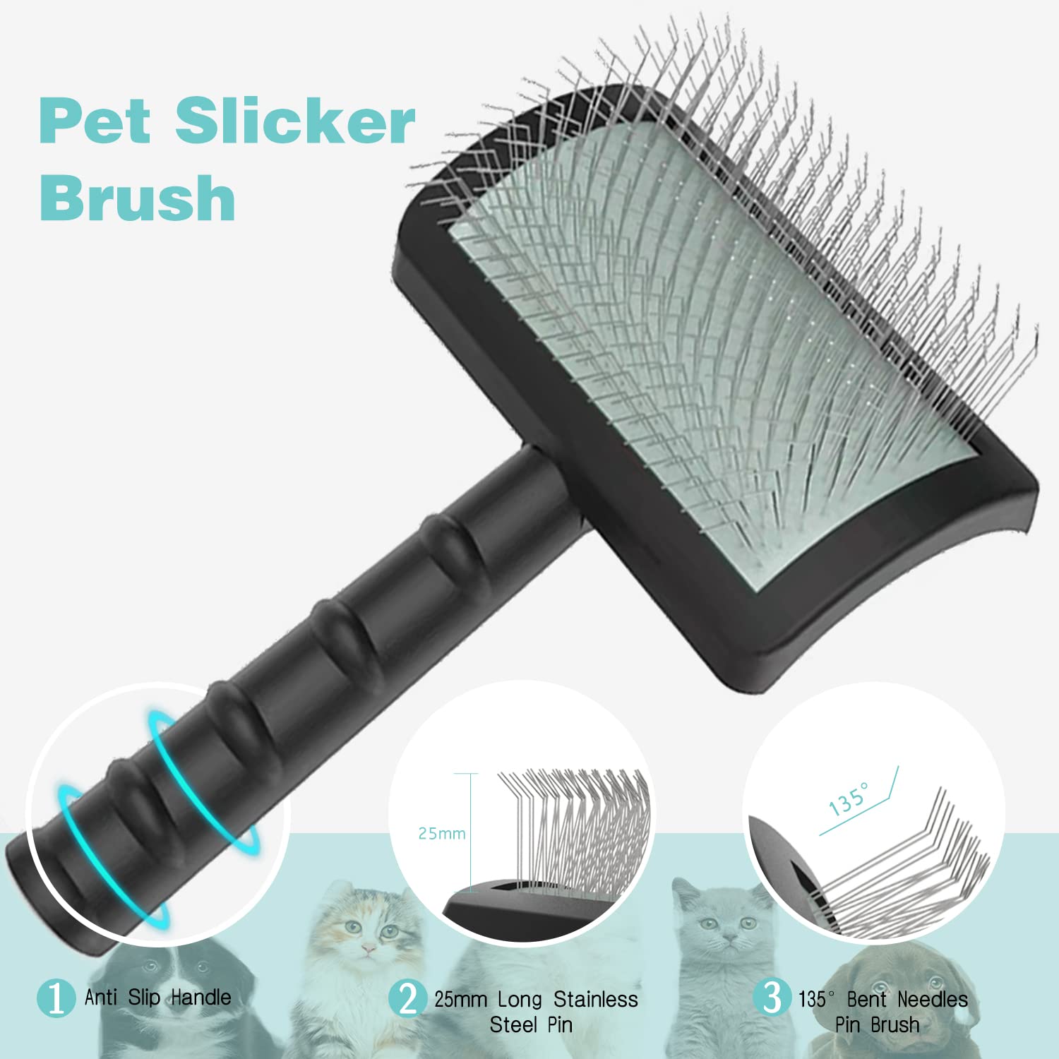 Large Firm Slicker Brush For Dogs Goldendoodles - Extra Long Pin Slicker Brush For Large Dog Pet Grooming Wire Brush And Deshedding - Removes Long And Loose Hair - Undercoat - 25Mm(1')(Black)