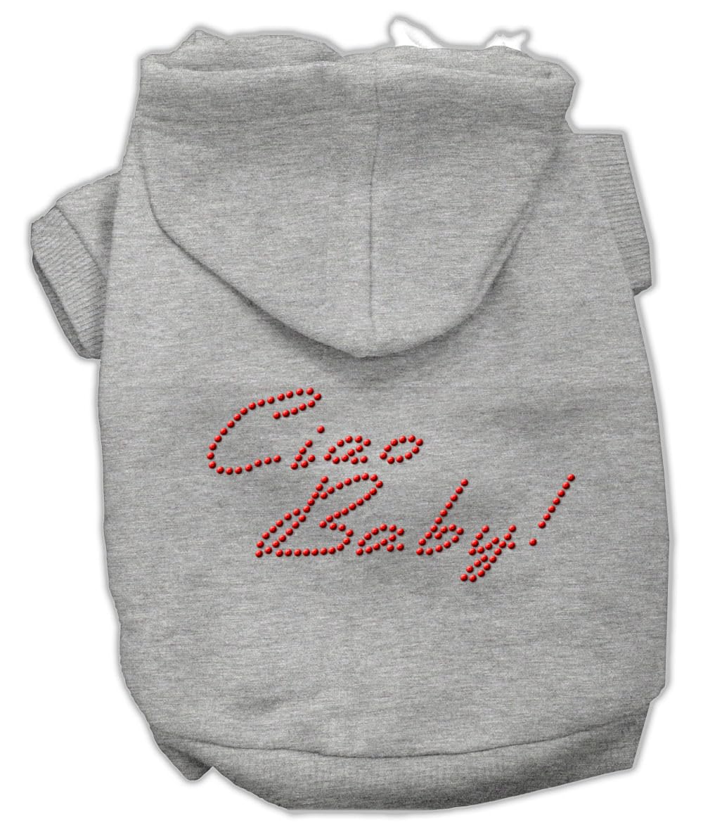 Pet, Dog & Cat Hoodie Rhinestone, &quot;Ciao Baby&quot; Gray XL (14-20 lbs.)