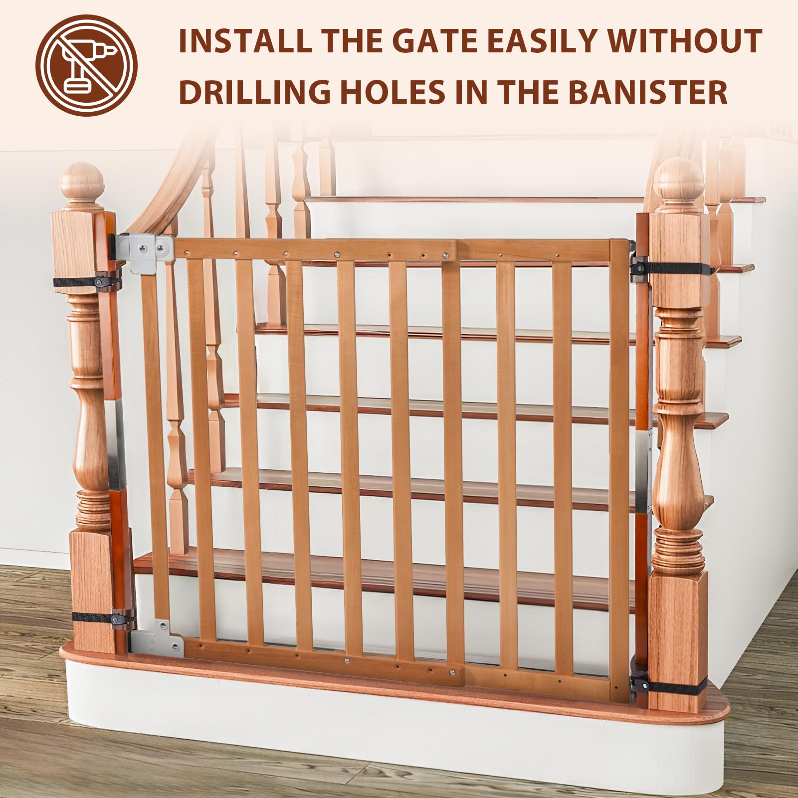 2 Pcs No Hole Stairway Baby Gate Mounting Kit - Fits Round & Square Banisters, Compatible with Most Hardware and Pressure Mount