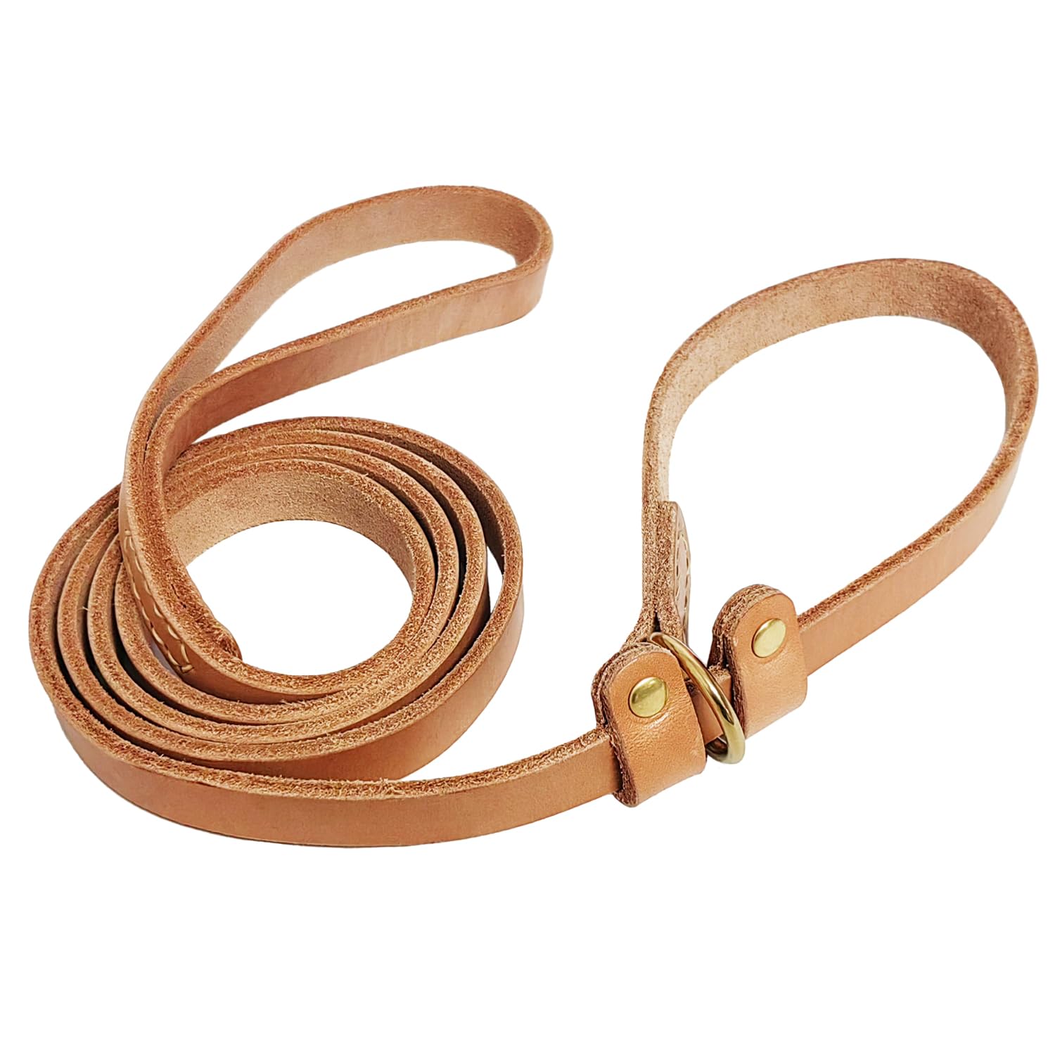 Lwbmg 5.6Ft Leather Dog Leash, Real Leather Slip Lead For Medium Large Dogs, Adjustable Heavy Duty Pet Dog Training Leash Tan