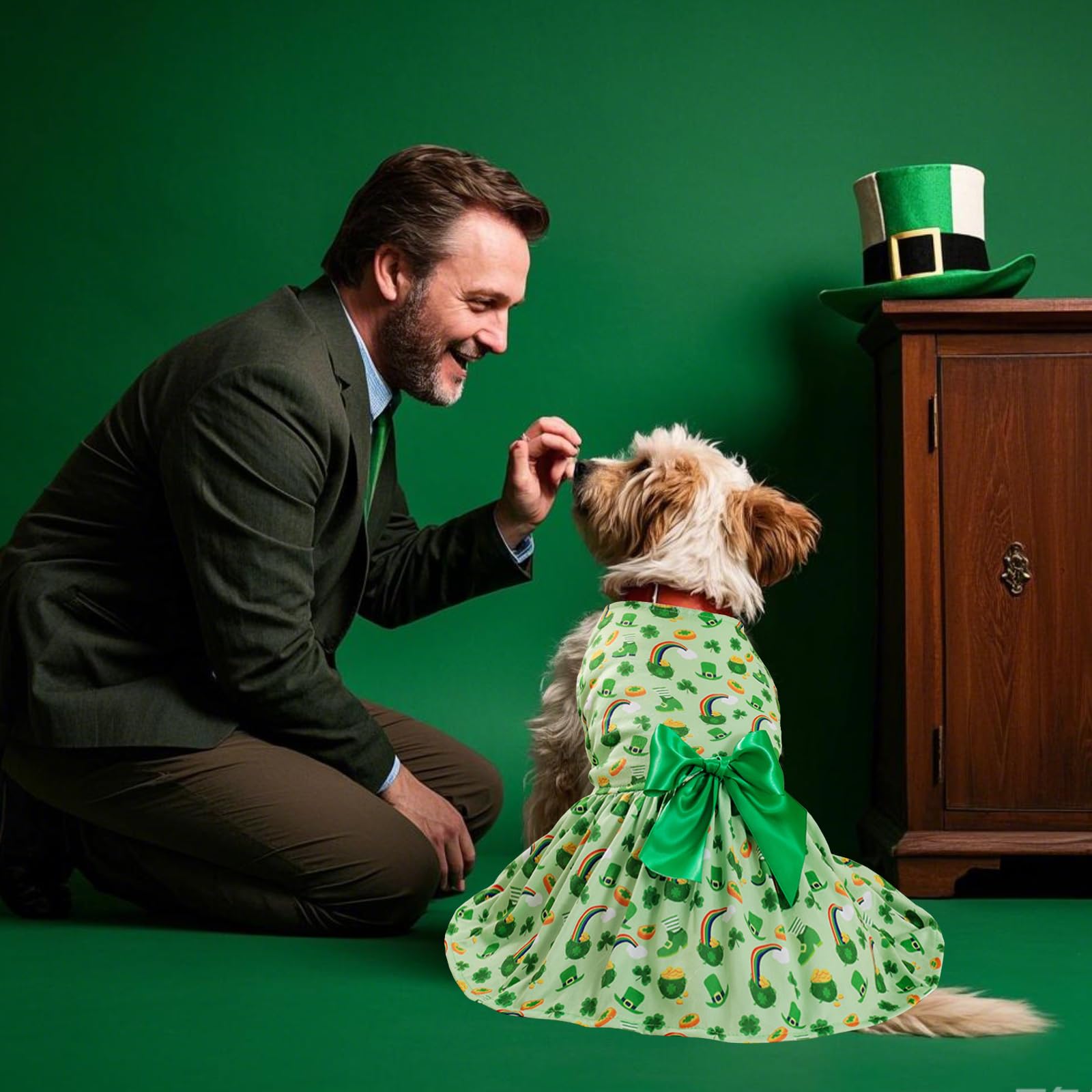 Habbiful Dog St Patricks Day Outfit, Puppy Dog St.Patrick'S Day Clothes Green Shamrock Dog Skirt Rainbow Top Hats Dog Dress Spri