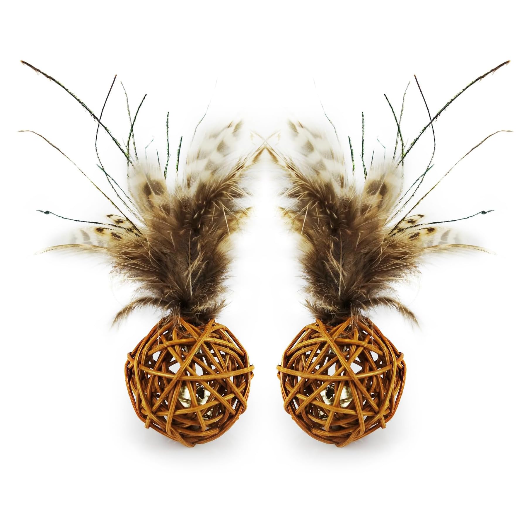 Ttcat 2Pcs Feather Cat Ball Toy With Bell,Cat Toys For Indoor Cats,Interactive Chew Toys For Kitty Kitten.
