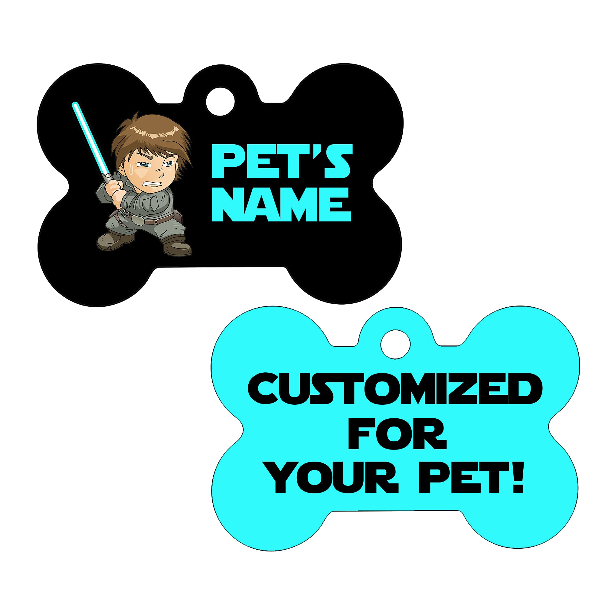 Udesignusa Double Sided Personalized Pet Id Tags For Dogs & Cats (Luke Skywalker, Bone Shaped, 1.5X1)