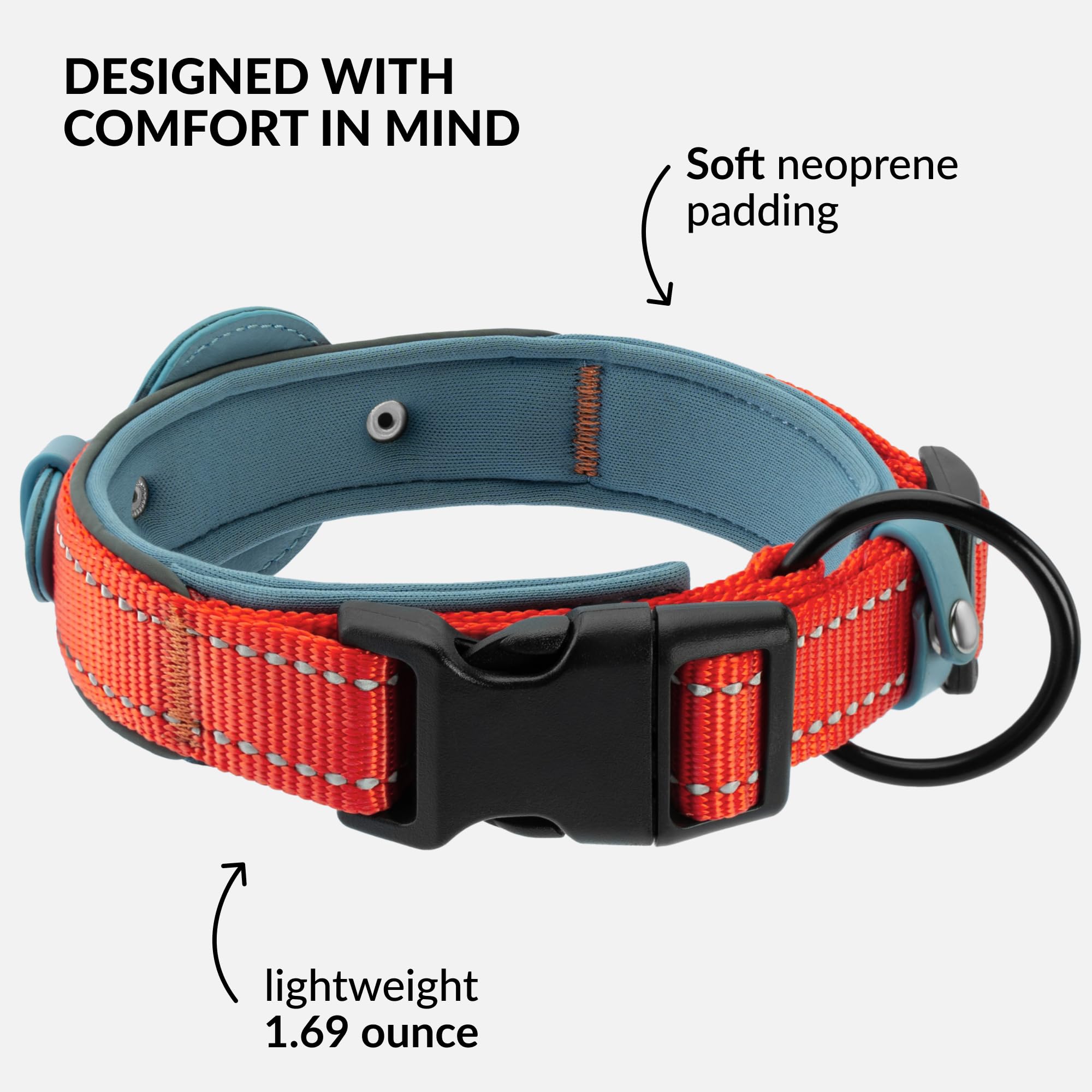 Collardirect Airtag Dog Collar Reflective Nylon Neoprene Leather Holder For Apple Air Tag For Large, Medium, And Small Dogs (Pin