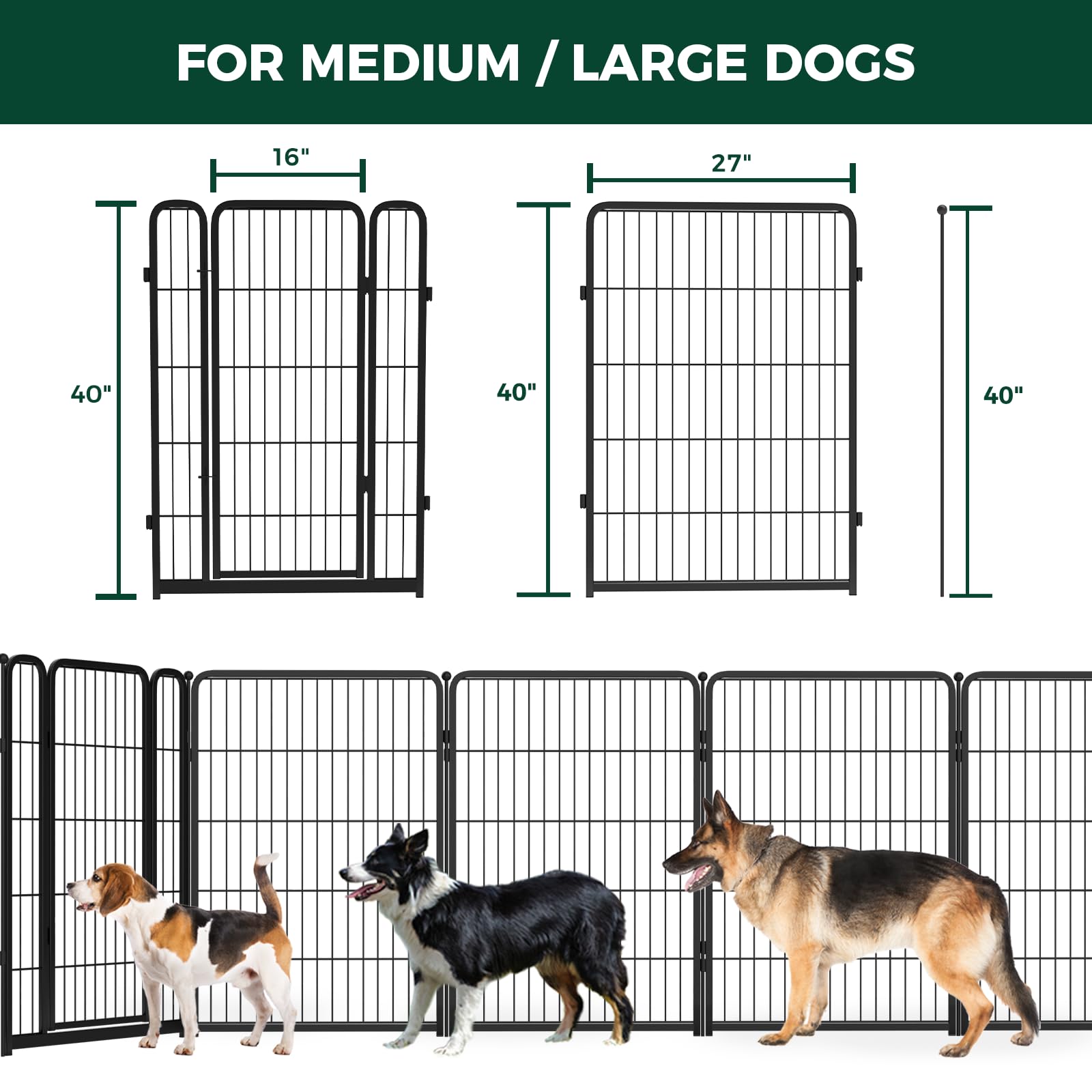 Fxw Homeplus Indoor Dog Playpen - Stress-Free And Safe Play, 40 Inch 16 Panels For Medium And Large Dogs, Black│Patented
