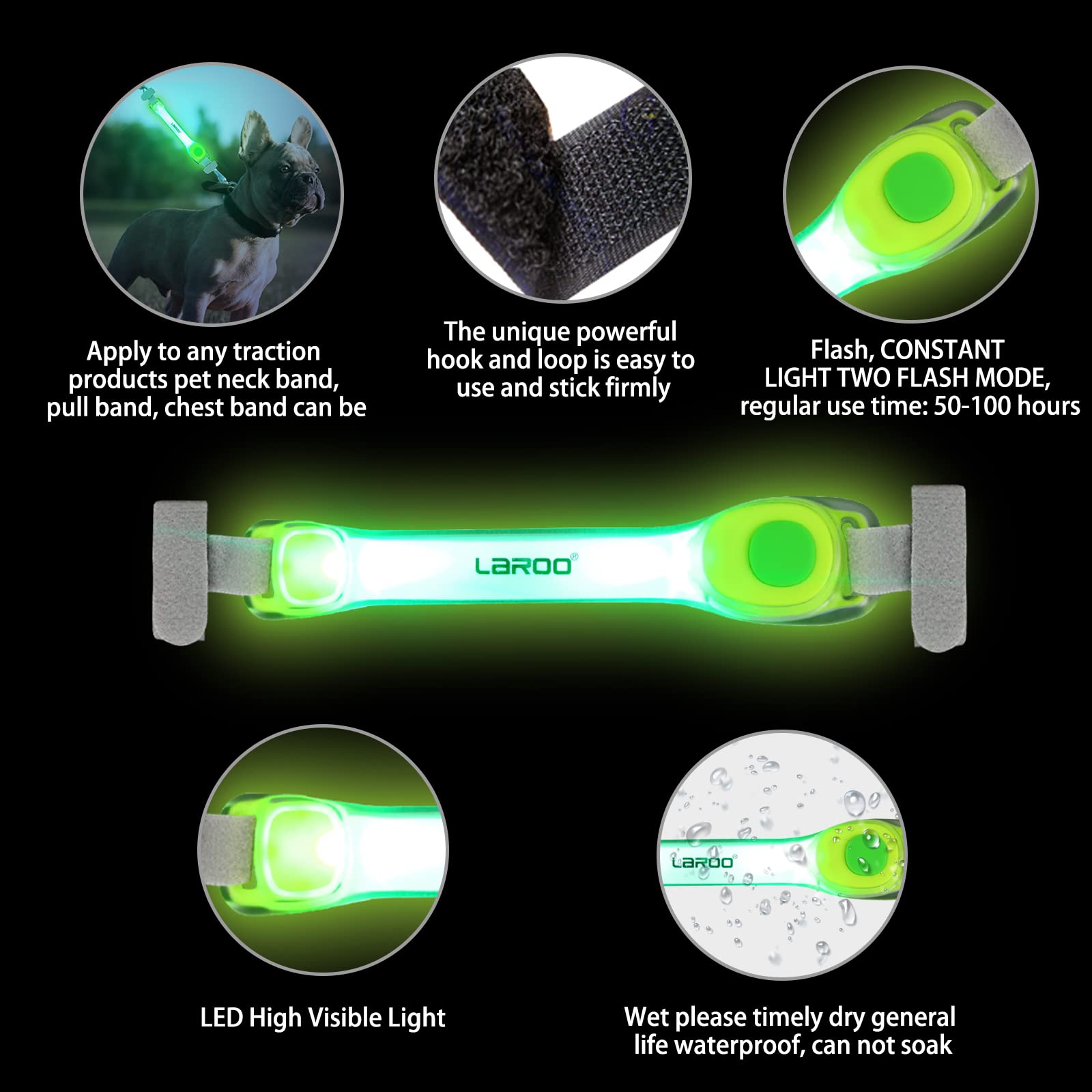 Laroo Light Up Dog Collar With Nylon Stickers, Universal Glowing Collar Accessories For Leash Harness, Silicone Waterproof Dog L