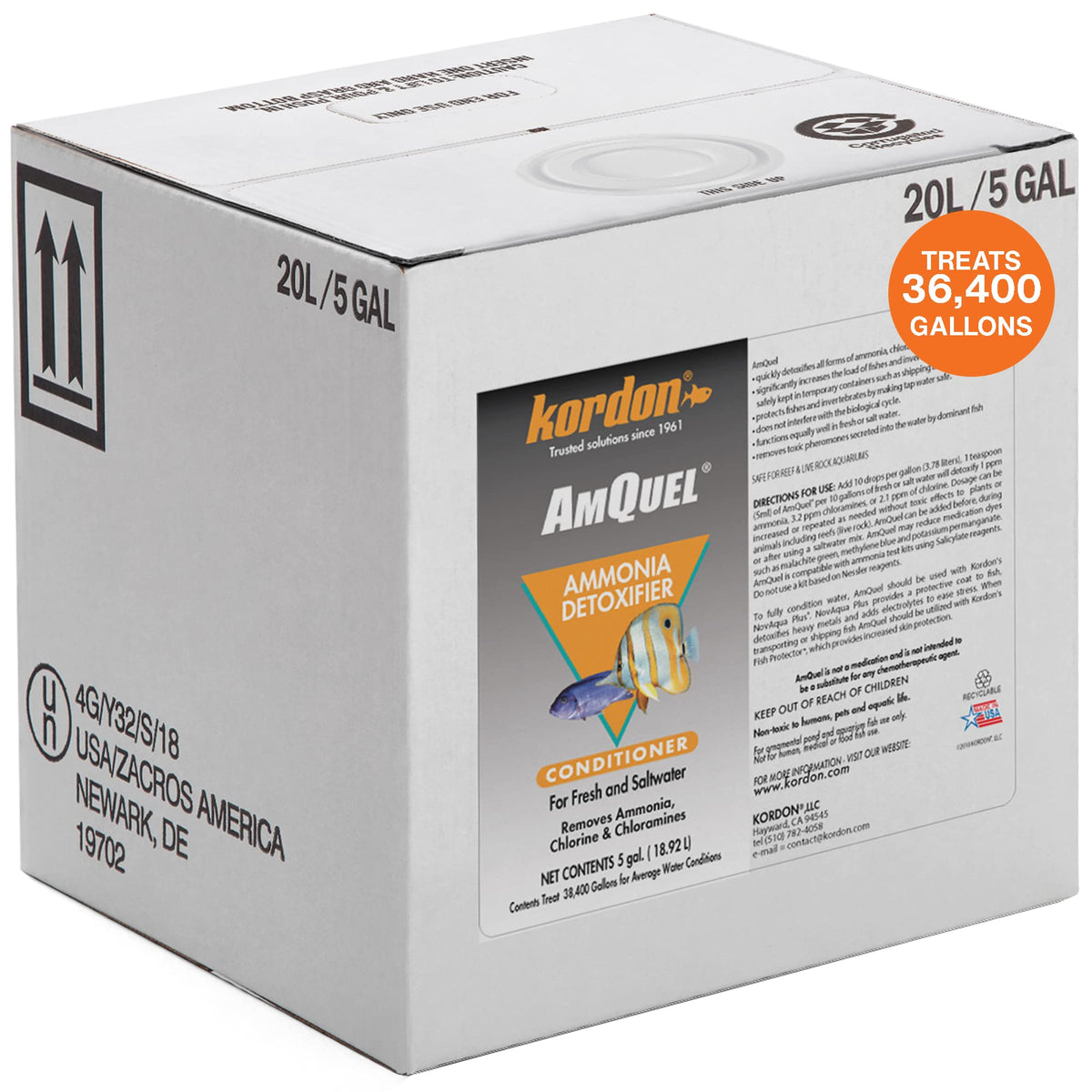 Kordon #31275 Amquel Ammonia Control & Detoxifies Chloramine For Aquarium, 5-Gallon