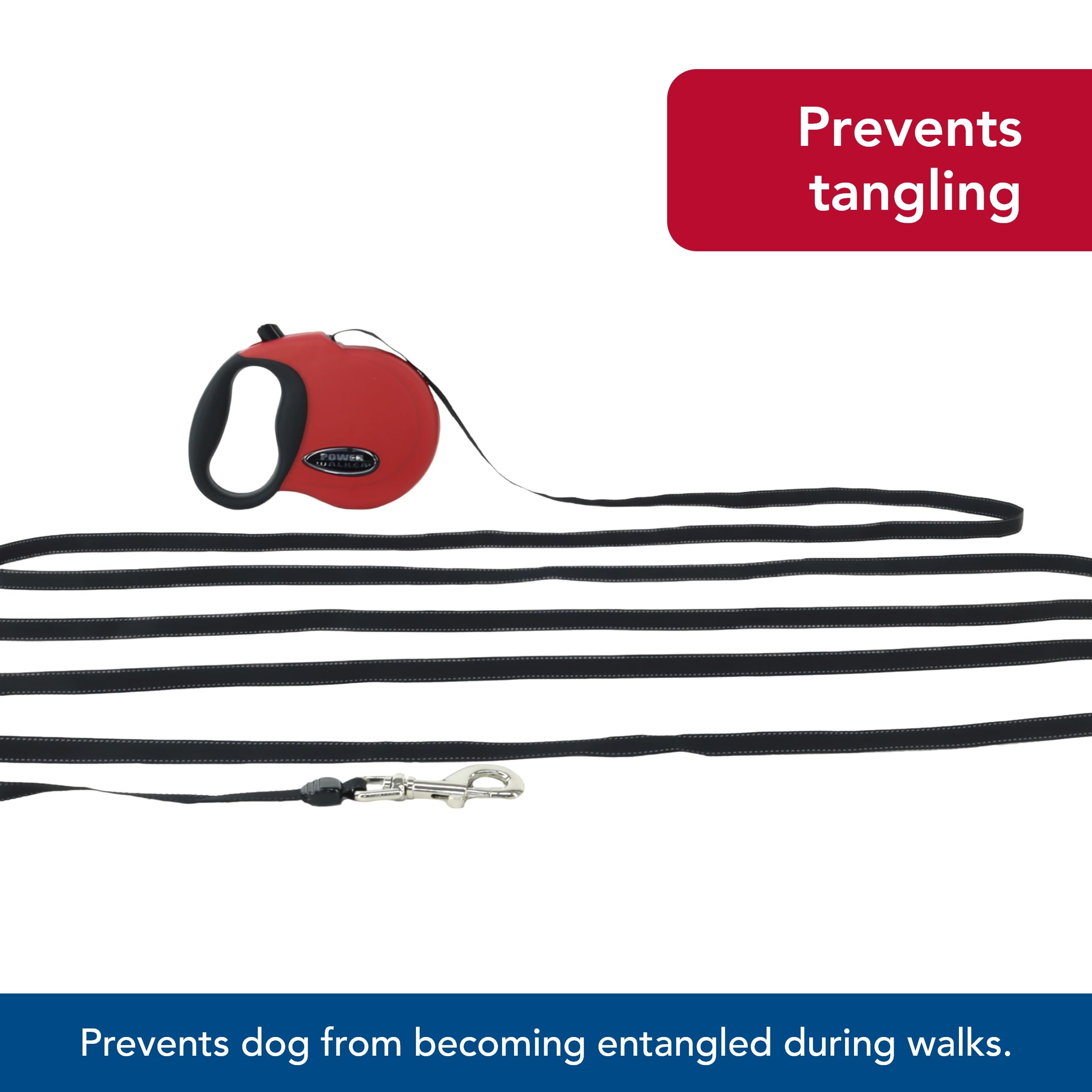 Coastal Pet Power Walker Dog Retractable Leash - Reflective Dog Leash - Stop-And-Release Control Button - Comfort Grip Handle - Red - Medium