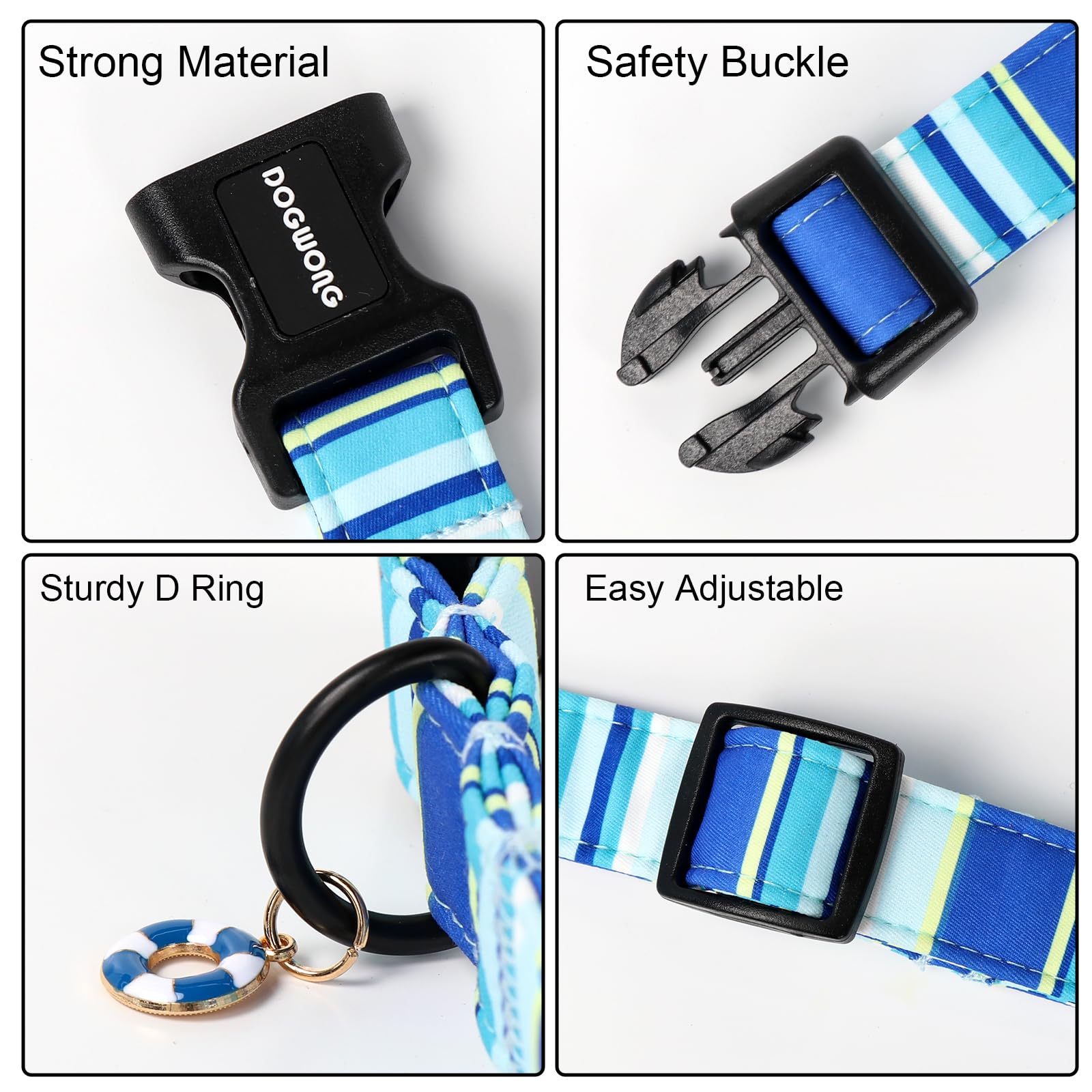 Dogwong Blue Boy Dog Collar, Blue Stripe Dog Collar Adjustable Soft Natural Fabric Girl Pet Dog Collars Cute Boy Necklace For Sm