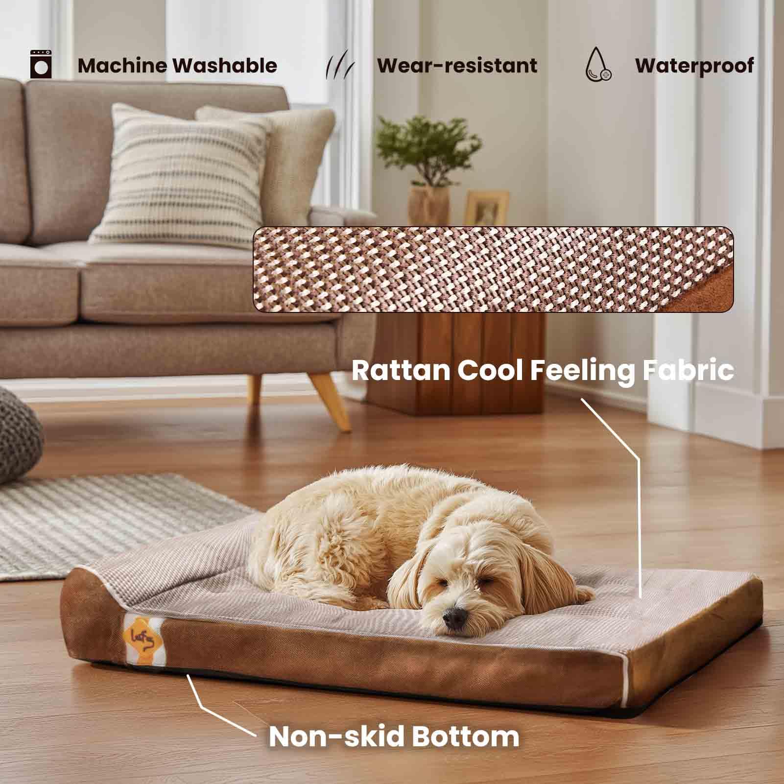 Laifug Orthopedic Memory Foam Dog Bed With Durable Water Proof Liner And Removable Washable Cover (Large (34''X22''X6''), Brown)