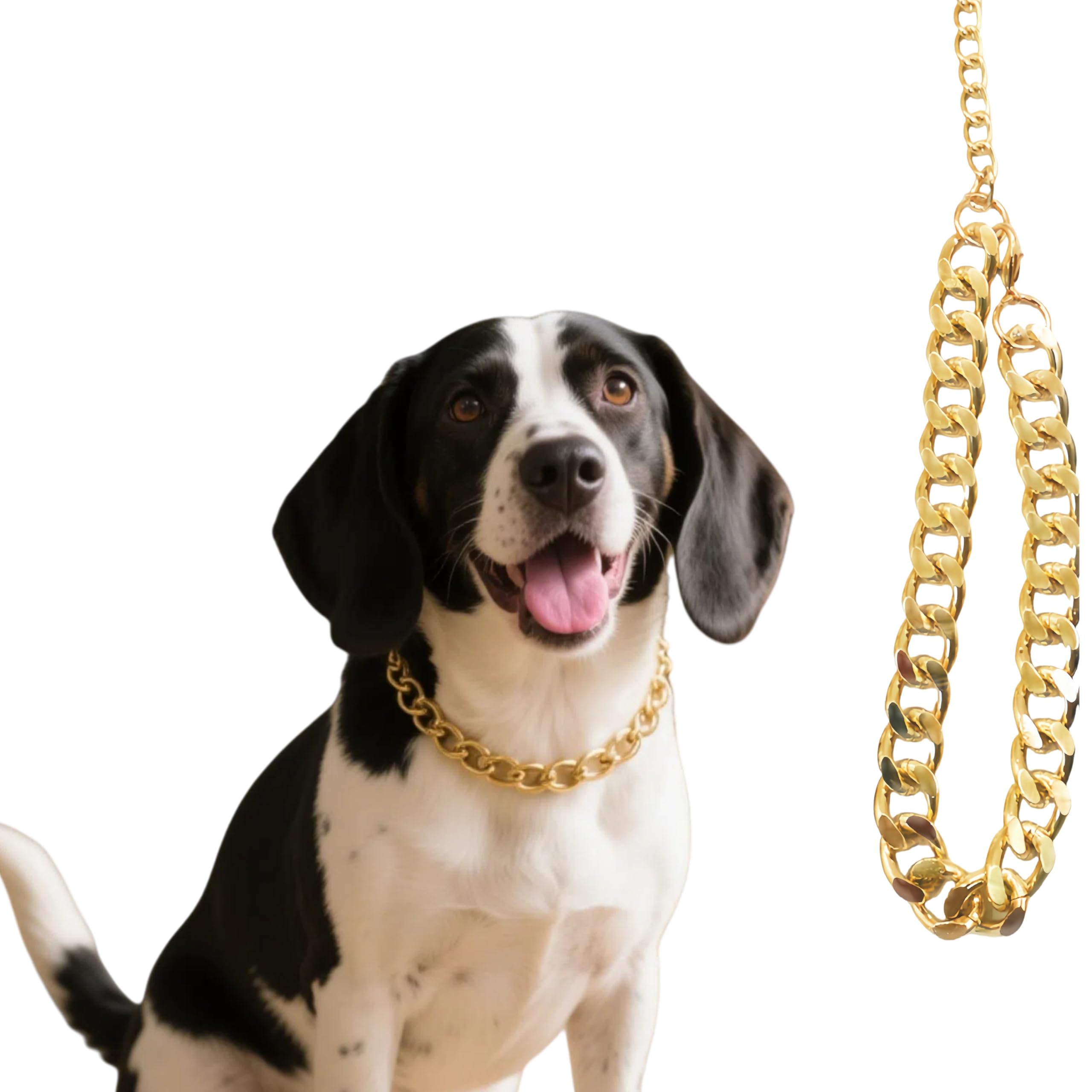 Cwyza Gold Dog Chain Necklace Collar - Fashionable Cuban Link, Adjustable, Lightweight & Durable Metal Decoration (Gold, 17 (N