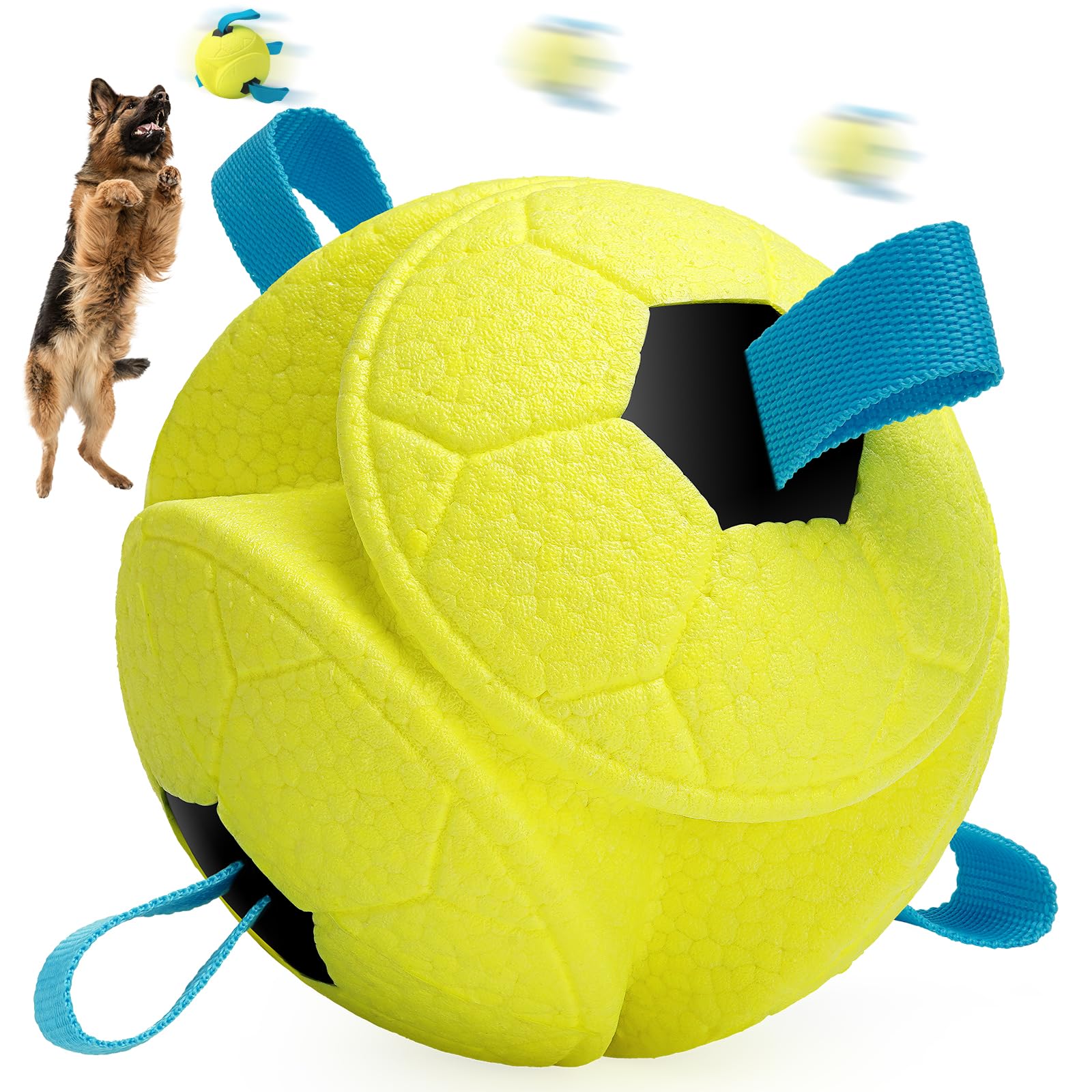 Hgb Dog Ball Toys, Interactive Dog Soccer Ball With Straps For Indoor Outdoor Fetch, Tug Of War, Water Pet Toys For Large Medium