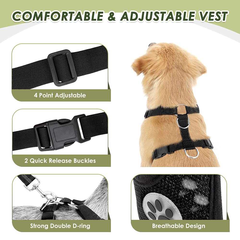 Slowton Dog Car Harness Seatbelt Set, Dog Vest Harness Adjustable Breathable & Vehicle Safety Seat Belt With Elastic Bungee For Small Medium Large Pets(Red - Double Clip,S)