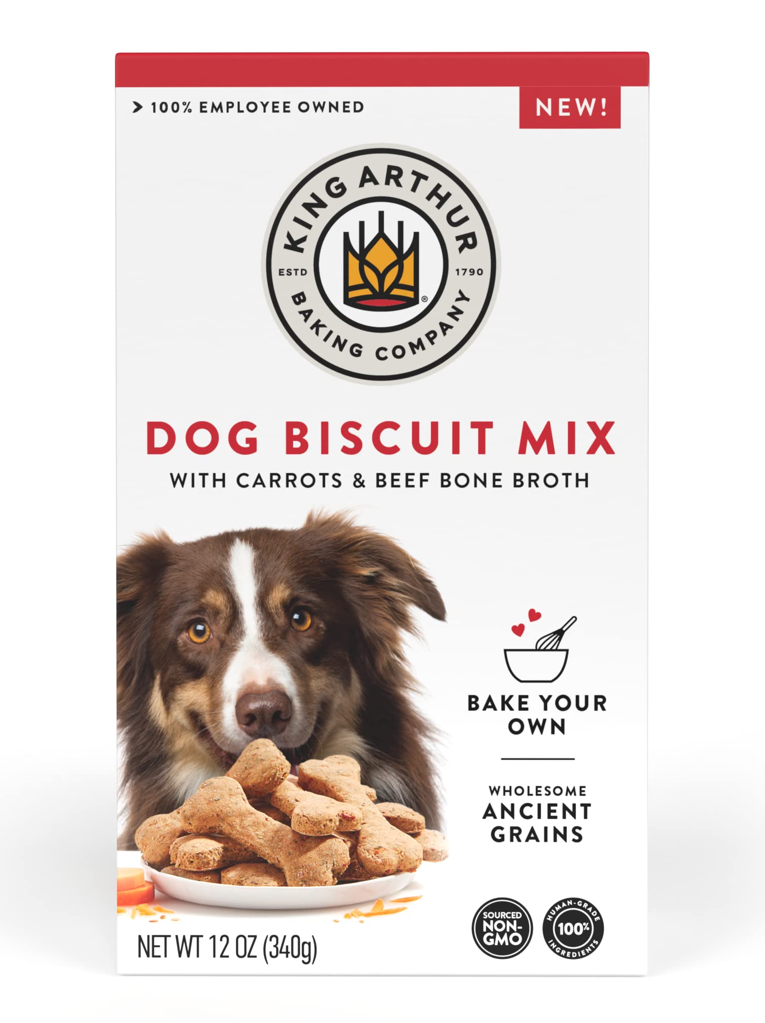 King Arthur Dog Biscuit Mix, Beef Bone Broth & Carrot, Homemade Dog Treats, 12 Oz