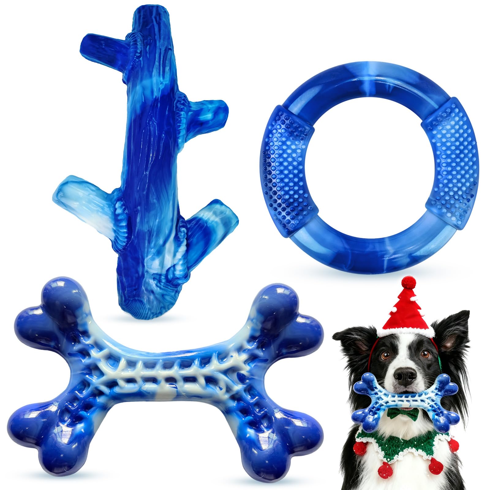 Furdog Indestructible Dog Toys for Aggressive Chewers 3 Pack, Tough Dog Toys for Large Dogs Chew Toys Keep Them Busy, Bacon Flav