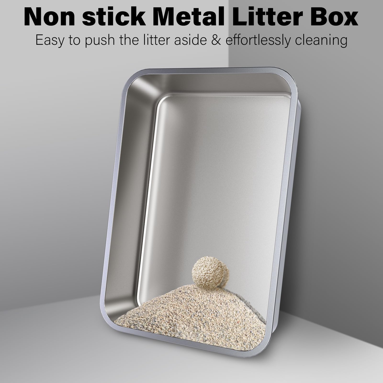 EGMEHOAD Large Stainless Steel Cat Litter Box-Metal Litter Box for Cats, High Sided Metal Litters Boxes, No Smell, Non Stick, Ea