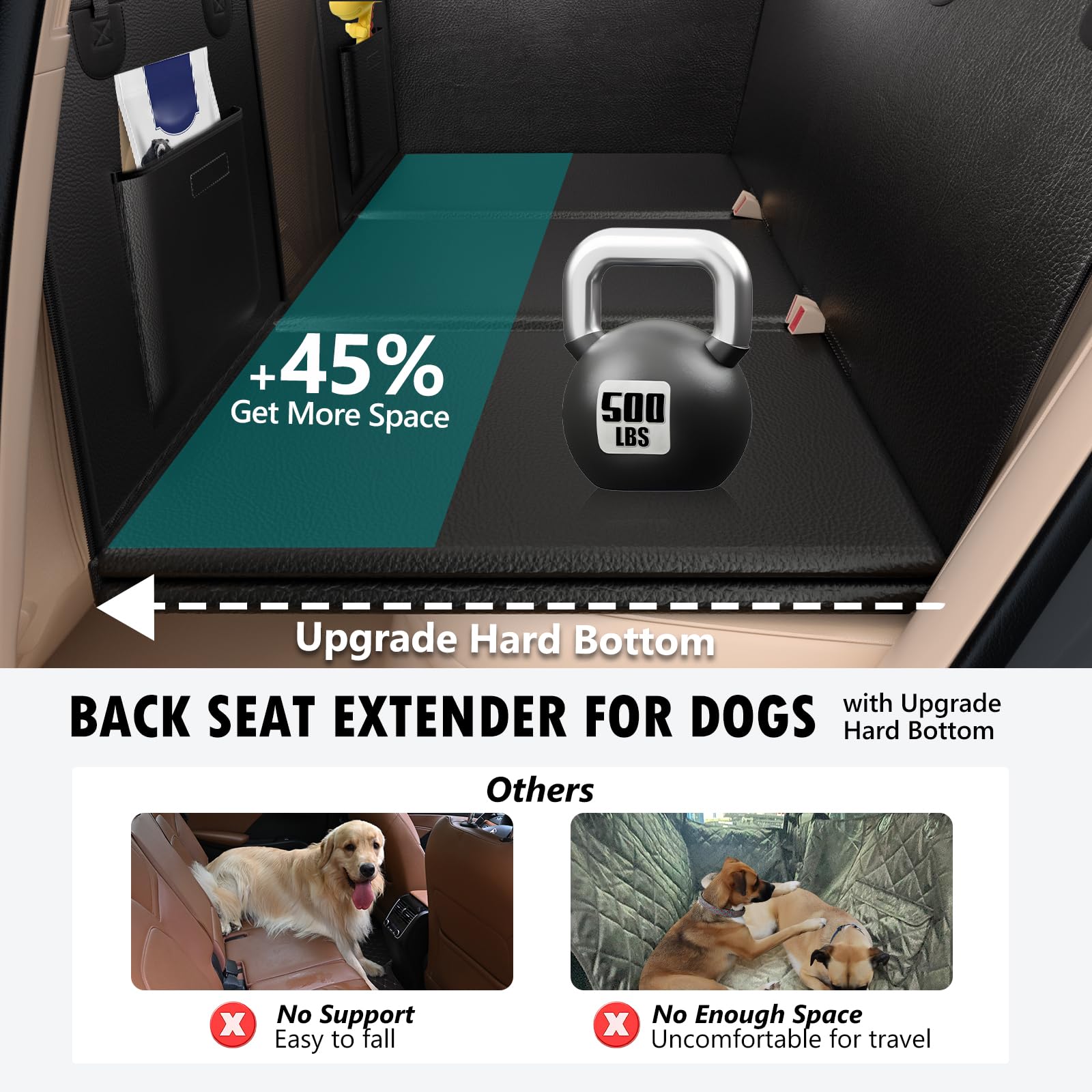 Back Seat Extender For Dogs Upgraded Anti-Scratch Pu Leather, Hard Bottom Dog Car Seat Cover For Back Seat, Backseat Extender Fo