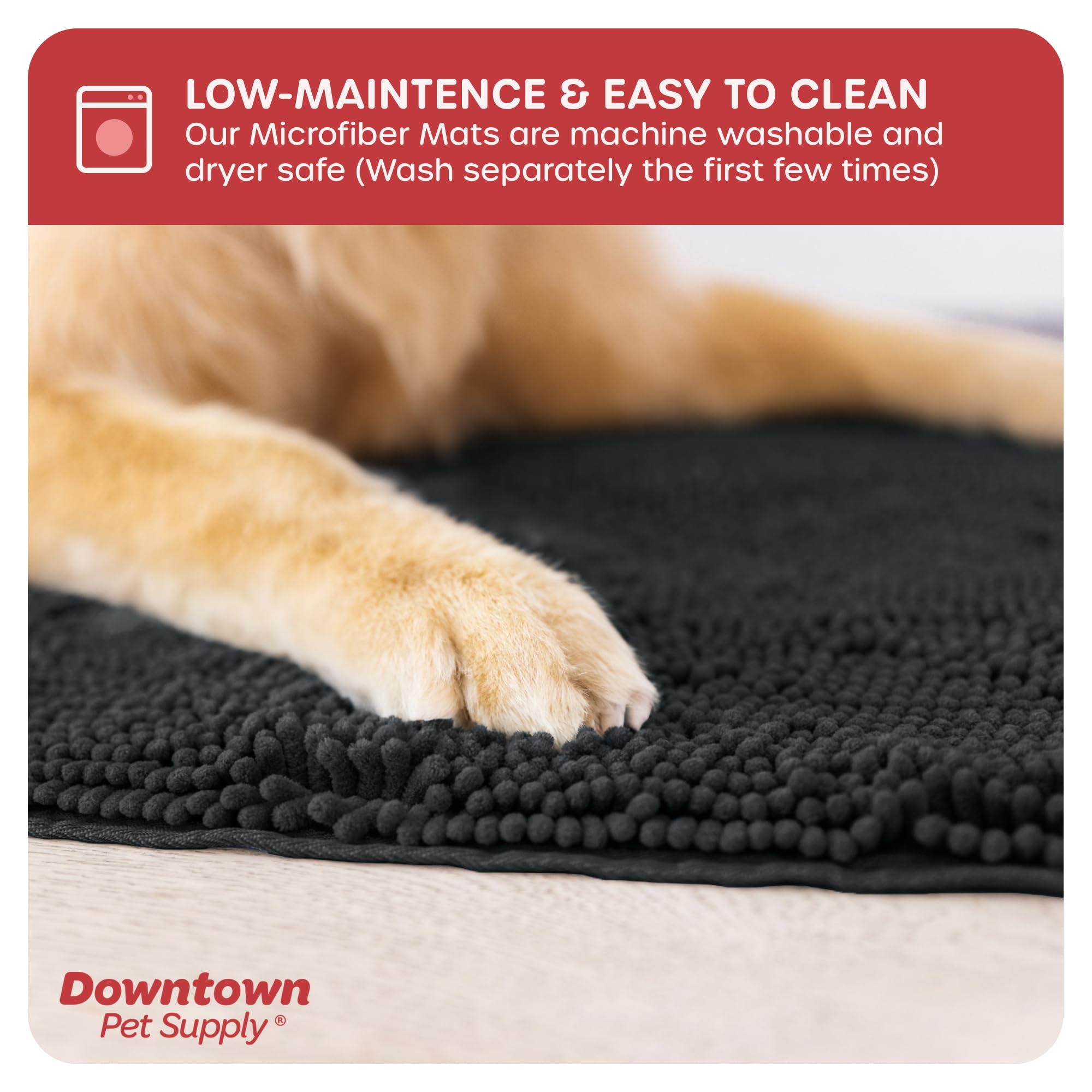 My Doggy Place Microfiber Dog Mat for Muddy Paws, 36 x 26 Charcoal - Absorbent and Quick-Drying Dog Paw Cleaning Mat, Washer and