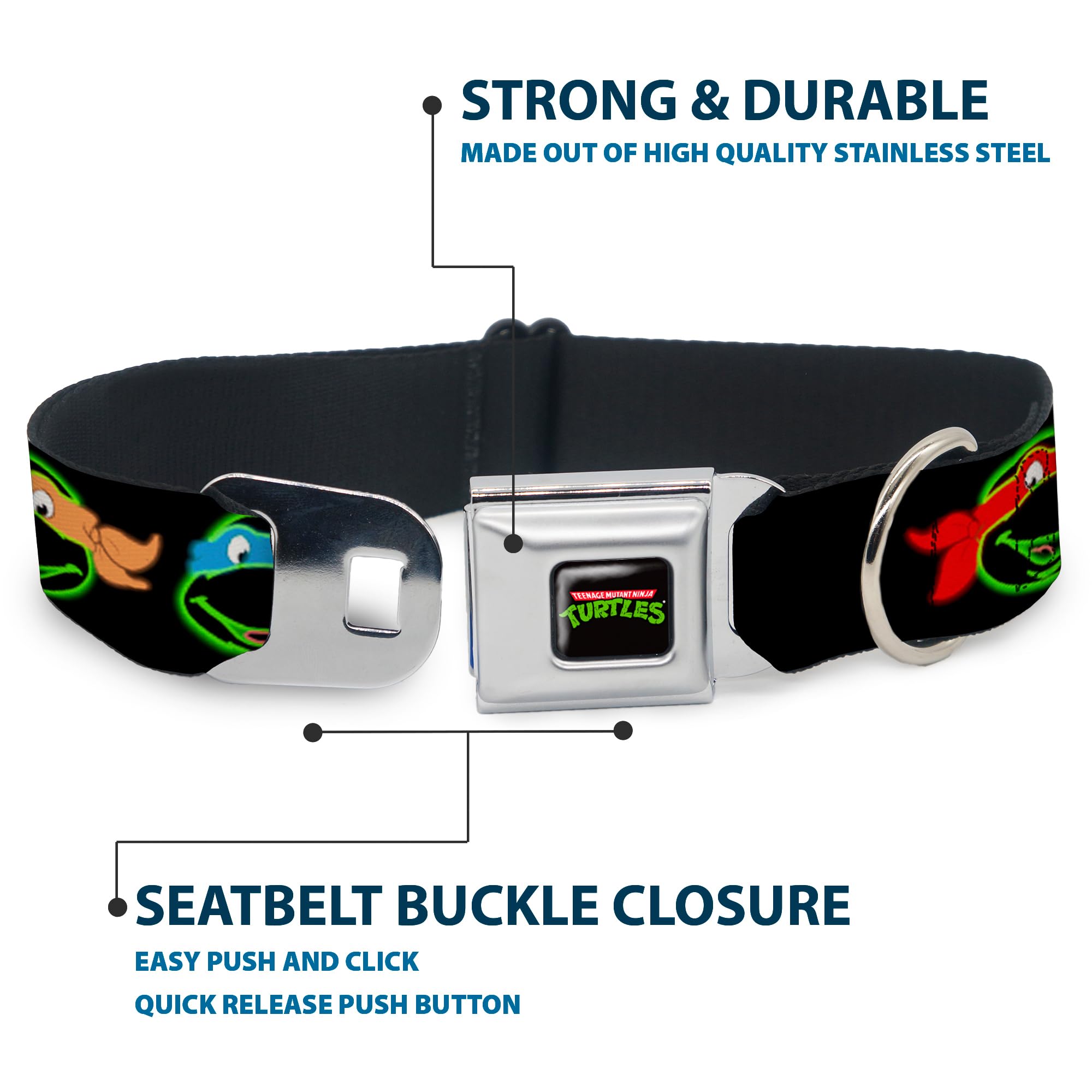 Buckle-Down Seatbelt Buckle Dog Collar - Classic Tmnt Electric Expressions Black/Multi Neon - 1.5' Wide - Fits 18-32' Neck - L