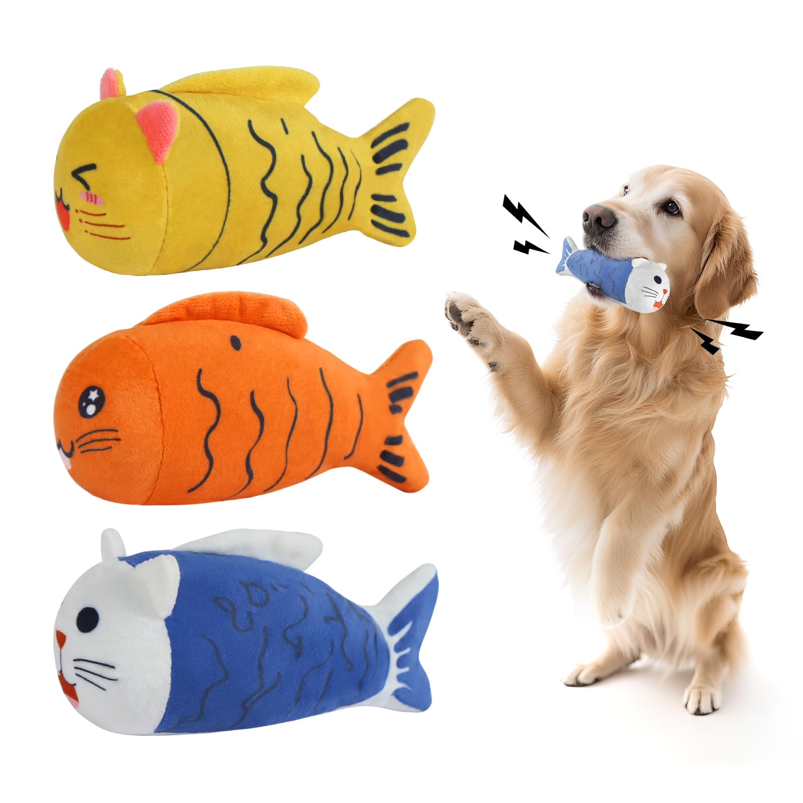 lilfrd Squeaky Dog Toys for Small Dogs & Puppy - 3 Pack Fish Crinkle Squeak Pet Toys for Interactive Play, Boredom Relief & Teet