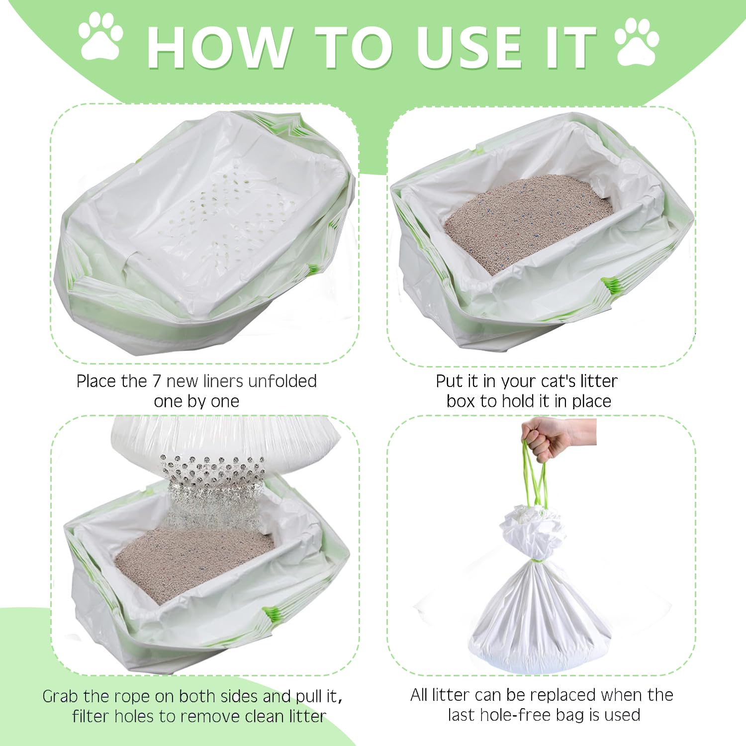 Hfpengzan Sifting Cat Litter Box Liners With Holes, 21 Count Large Drawstring Cat Litter Pan Bags Cat Waste Litter Bags Pet Cat