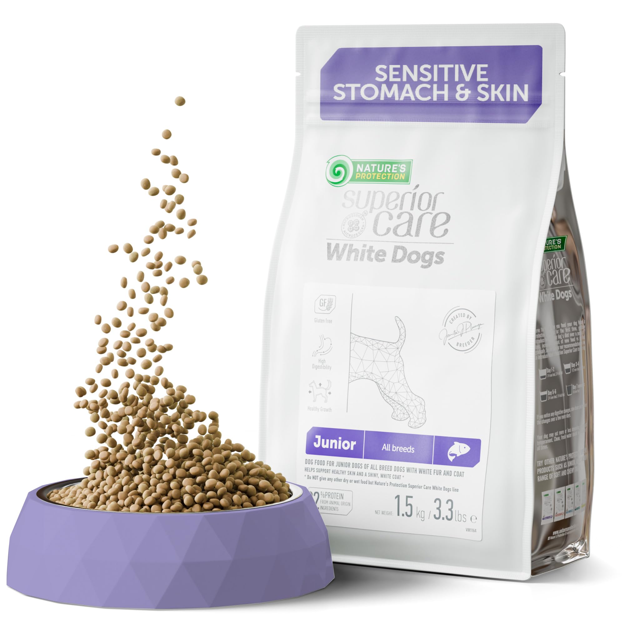 Natures Protection Superior Care White Dogs Grain-Free Dry Dog Food - High Protein, Tear Stain Dog Food for All Breeds Light Co