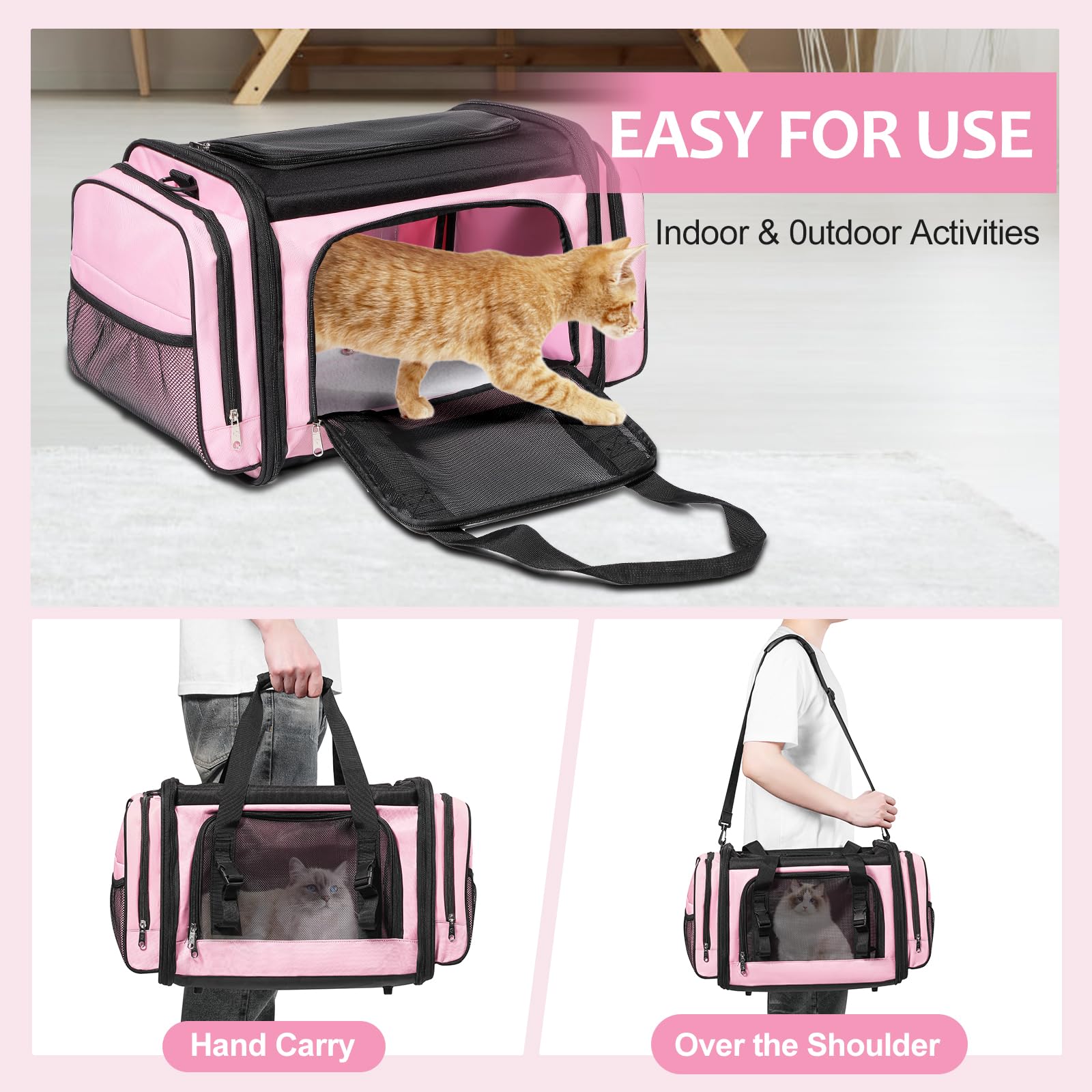 Large Cat Carrier, Pet Carrier, Dog Carrier for Small Dogs, Cat Carrier Soft, Collapsible Large Pet Carrier for Traveling Indoor