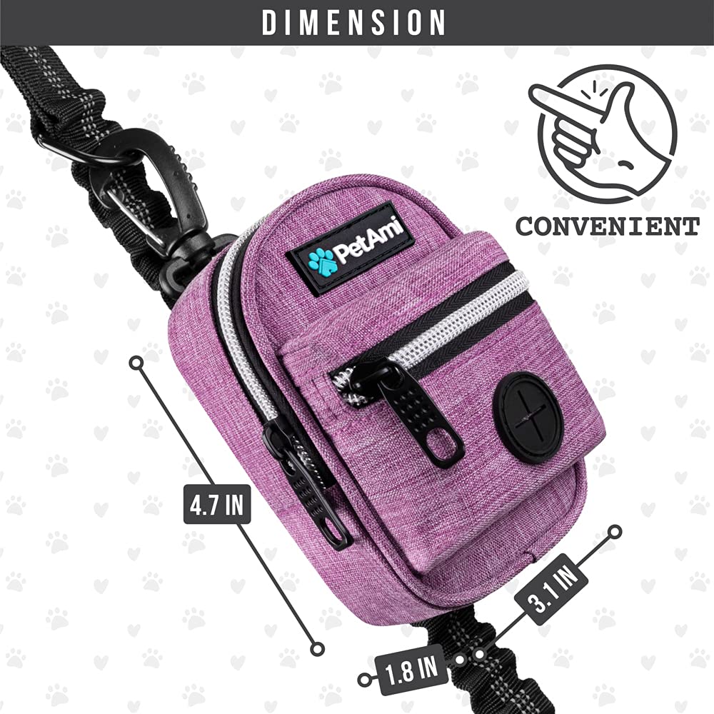 Petami Dog Poop Bag Holder | Dog Waste Bag Dispenser With Clip For Leash And Belt | Portable Fabric Doggy Waste Bag Holder For Walking Hiking Running Travel - With One Roll Of Dog Bag (Heather Purple)