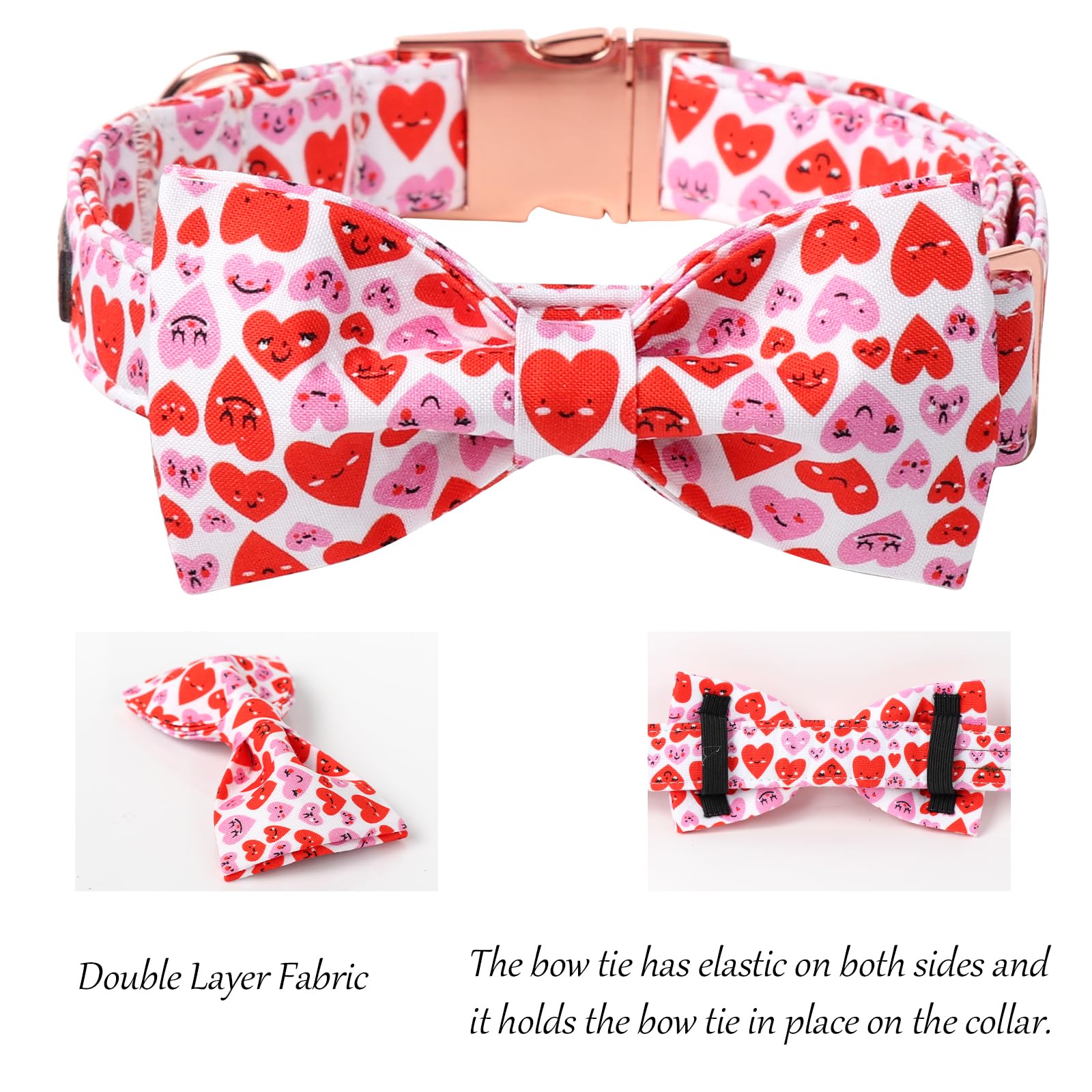 Lionet Paws Valentine'S Dog Collar, Cute Pink Heart Dog Collar For Large Dogs, Adjustable Cotton Love Pet Collars For Large Dogs
