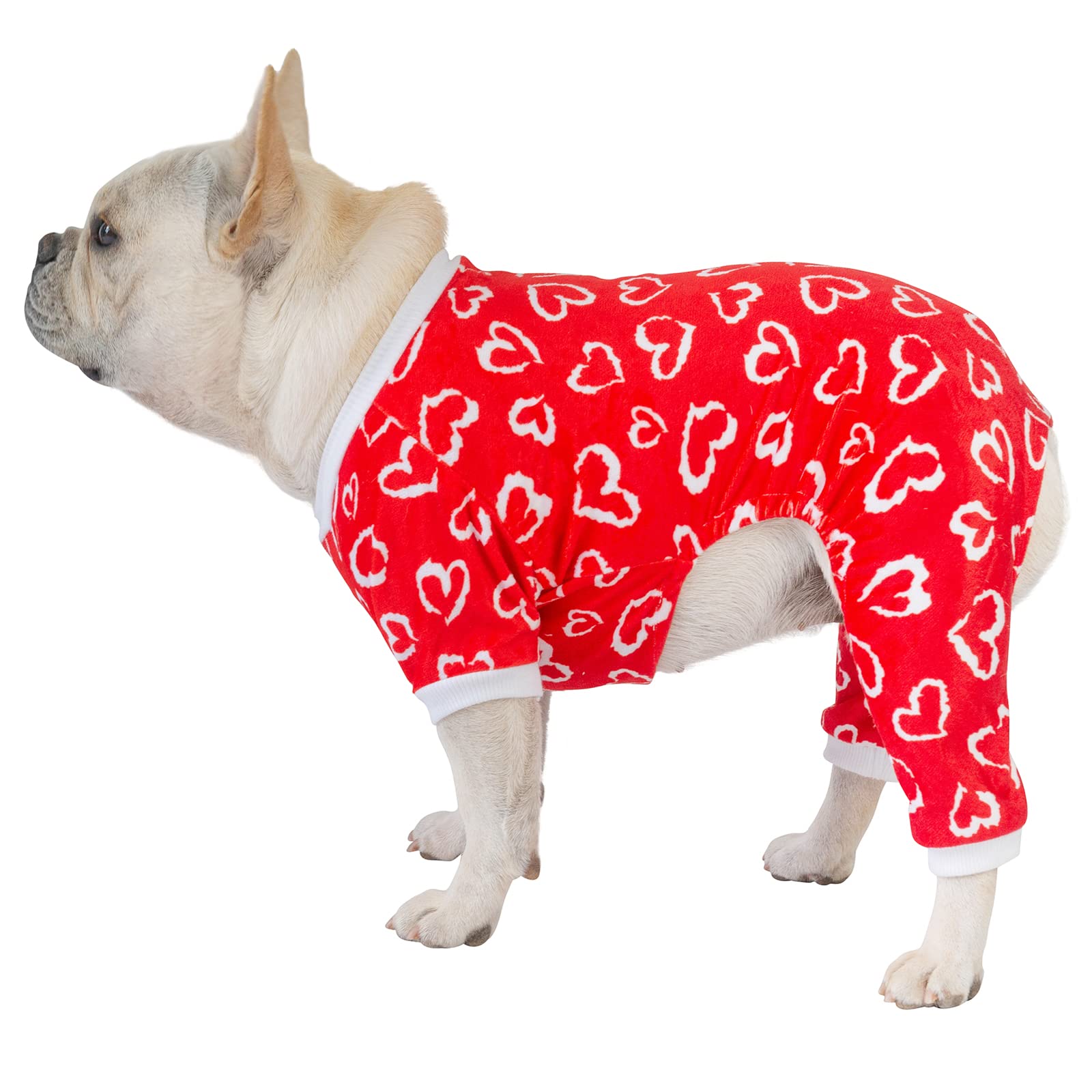 Cutebone Small Dogs Valentines Outfit Soft Puppy Onesies Pjs Dog Pajamas Pet Coat Cat Apparel Comfy Doggie Jumpsuit Bodysuit For