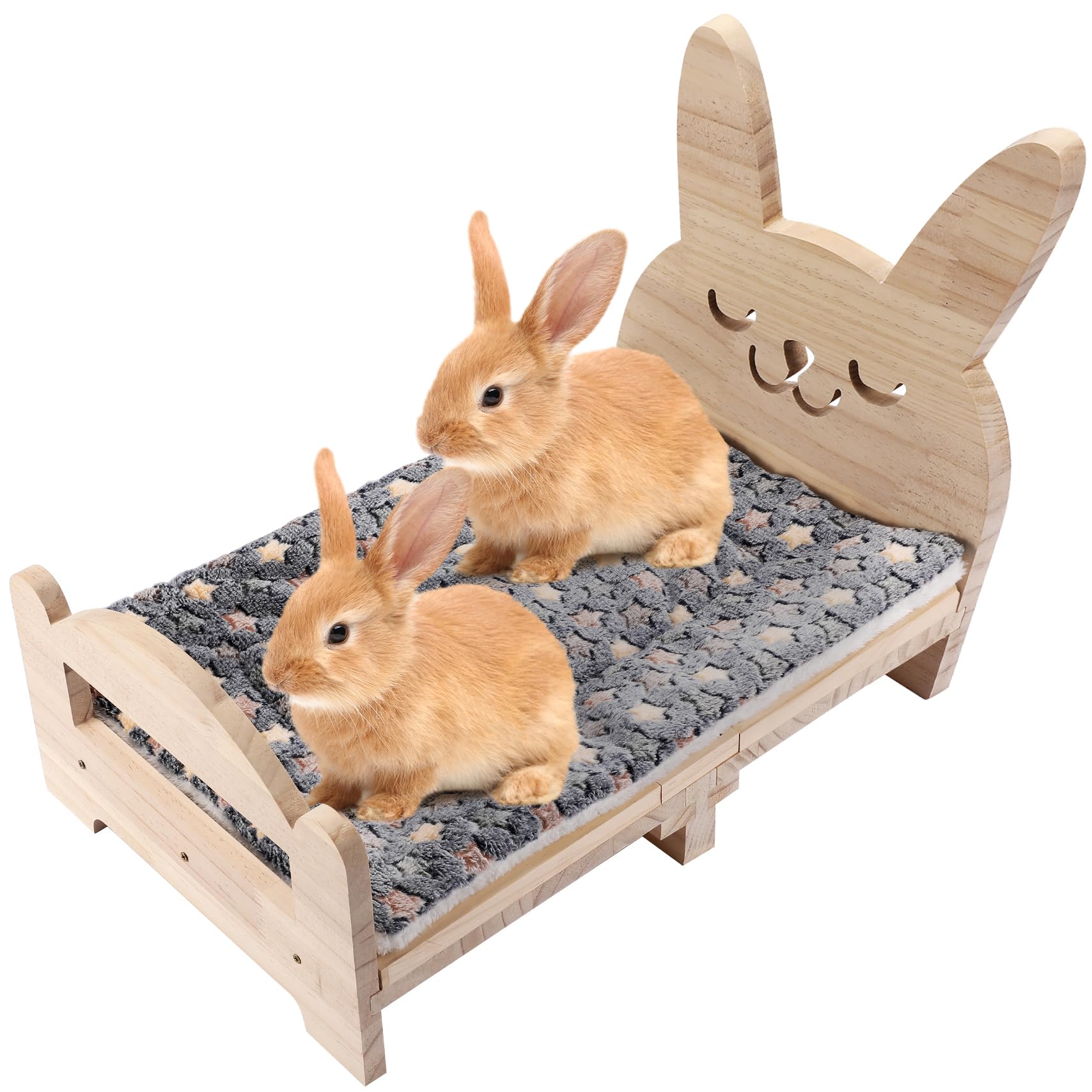 Essenhome Large Wooden Rabbit Bed - Easy Assemble 20.4'X12.8' Pet Bed With Support Structure & Removable Cushion For Rabbits, 