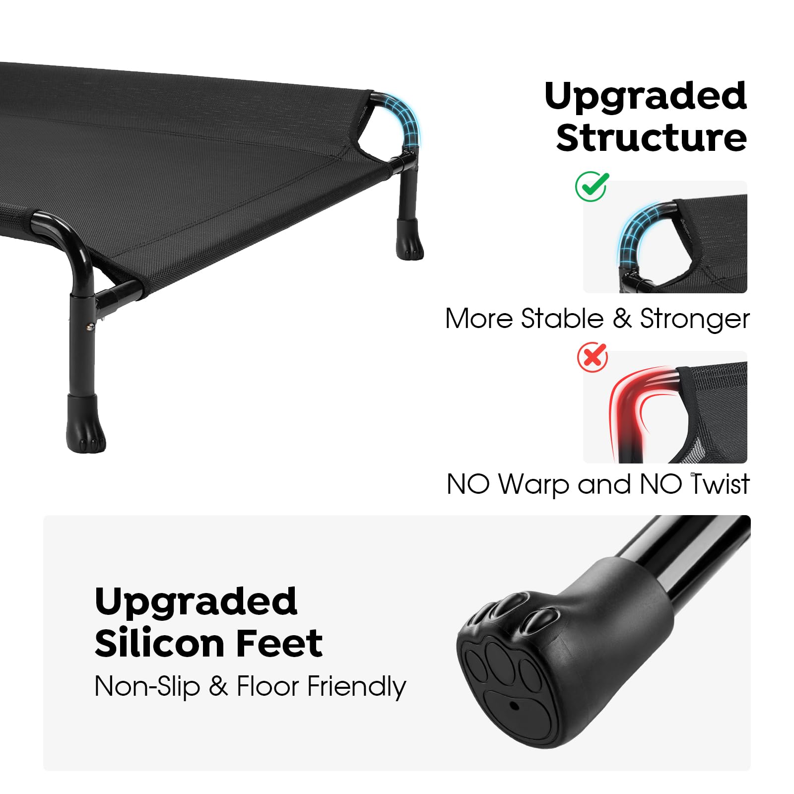 Veehoo Elevated Dog Bed, Cooling Raised Dog Bed With Guardrail & Headrest, Upgraded Non-Slip Silicon Feet, Breathable Teslin Mes