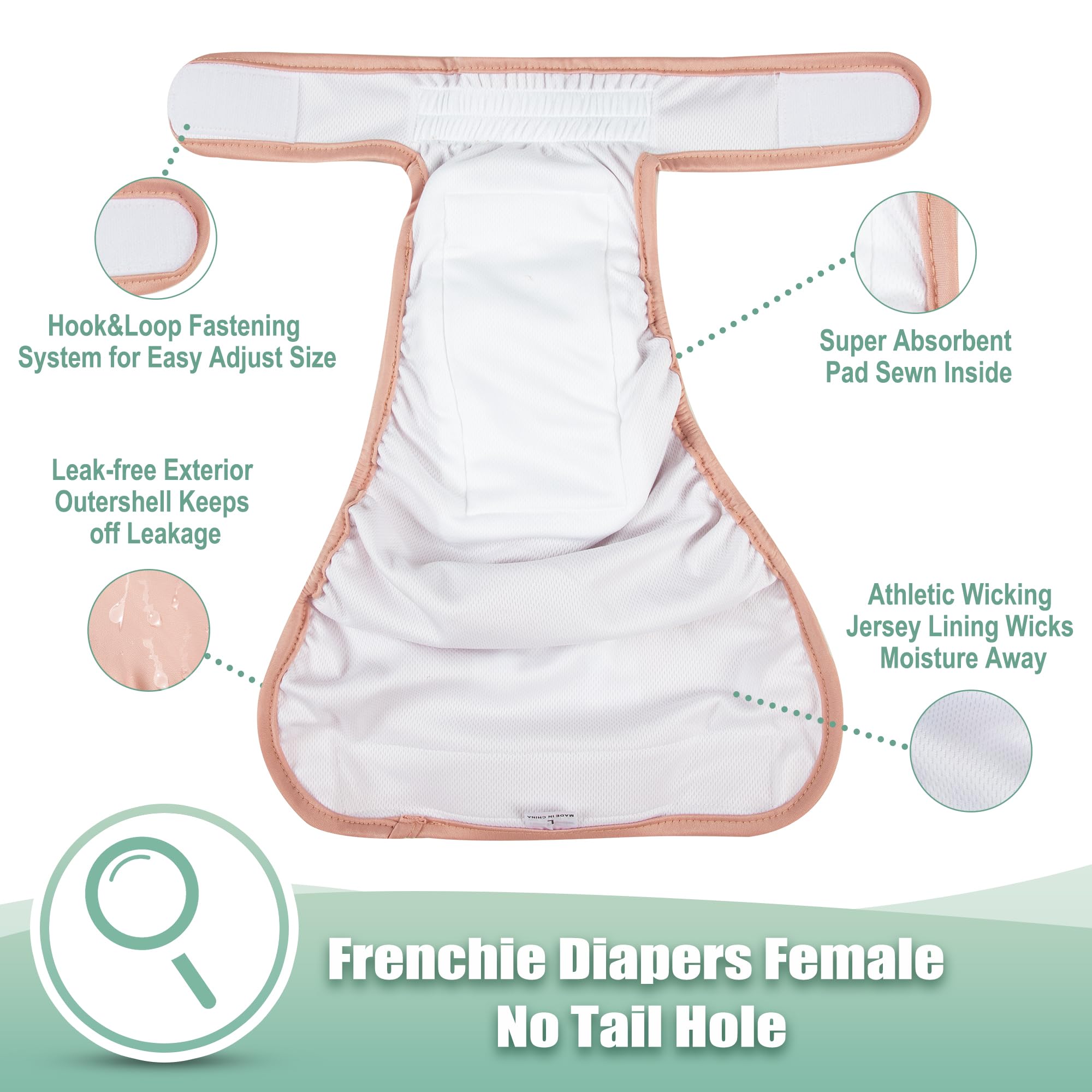 Wegreeco Xx-Large Dog Diapers Female No Tail Hole In Morandi, Reusable French Bulldog Diapers Female