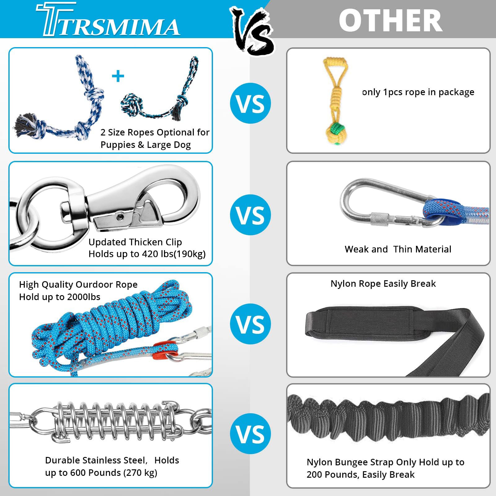 Tt Trsmima Spring Pole Rope Toys: Rope Pull & Tug Of War With A Big Spring Pole Kit & 2 Strong 16Ft Toys - Muscle Builder Intera